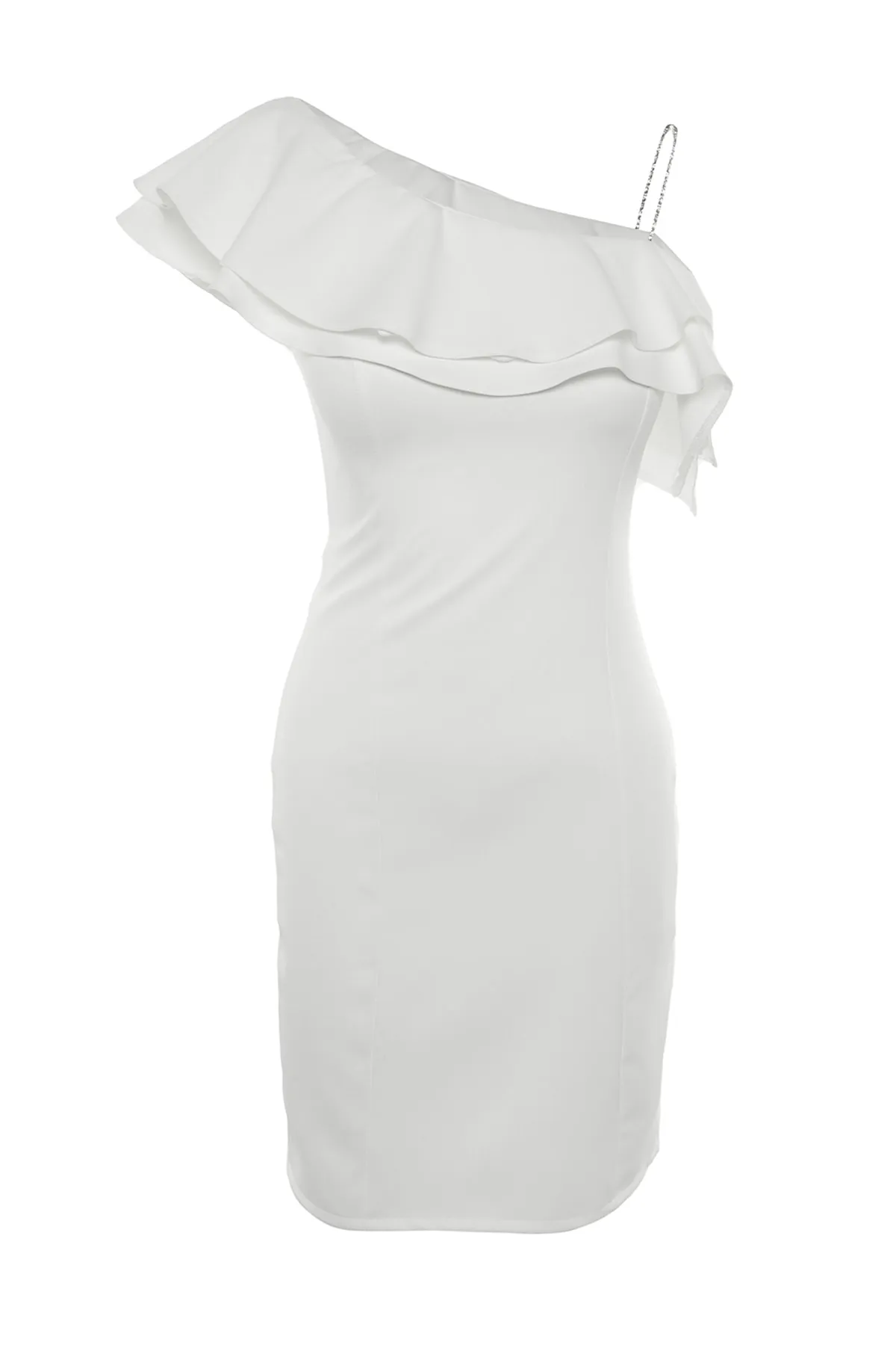 Trendyol Collection  Ecrufarbenes Abendkleid mit Kragen und Ausschnitt TPRSS21EL2873