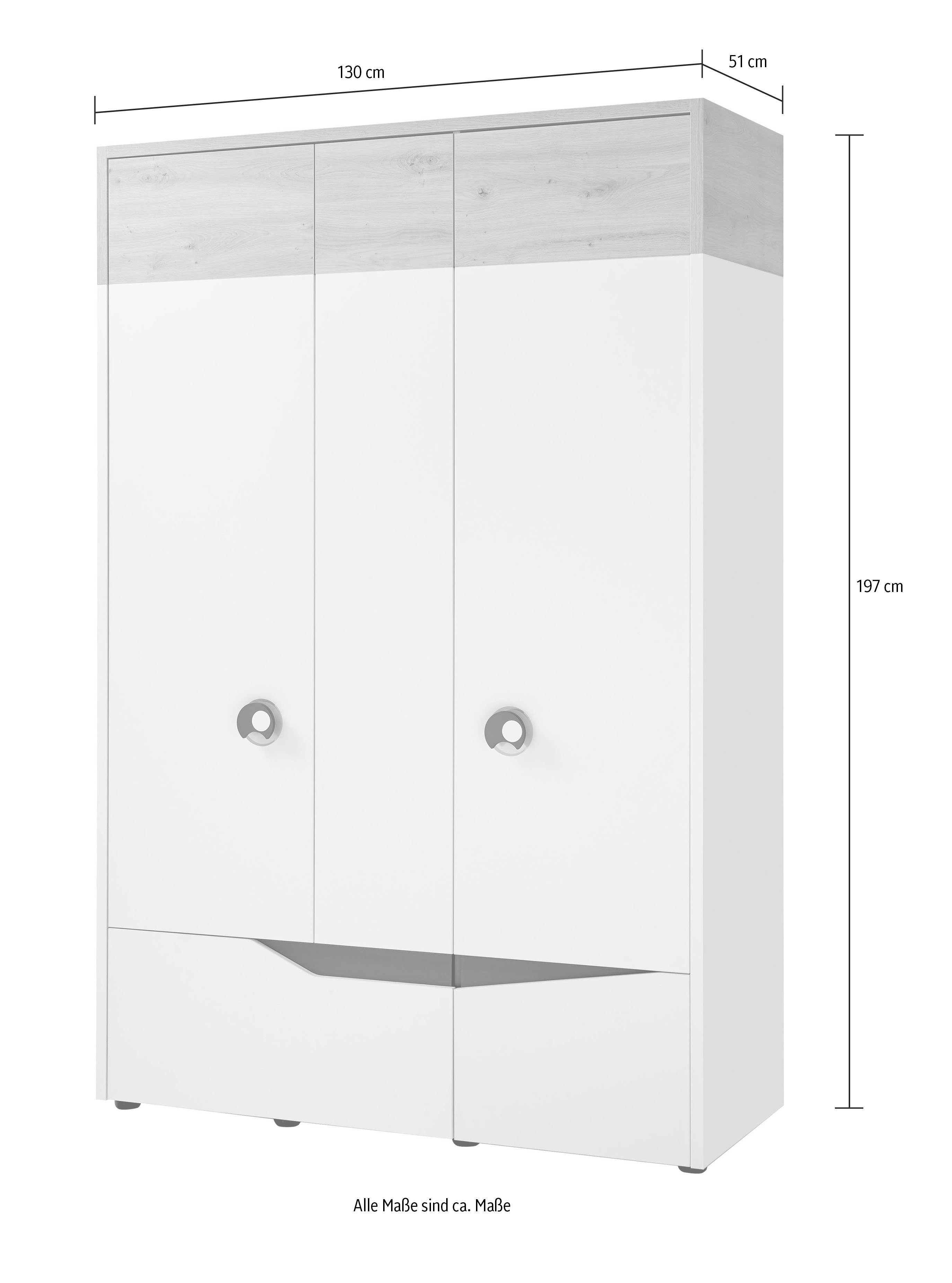 GALLERY M branded by Musterring Babyzimmer-Komplettset, (Set, 5-St), breiter Kleiderschrank, inkl. 1 Unterstellregal für die Wickelkommode
