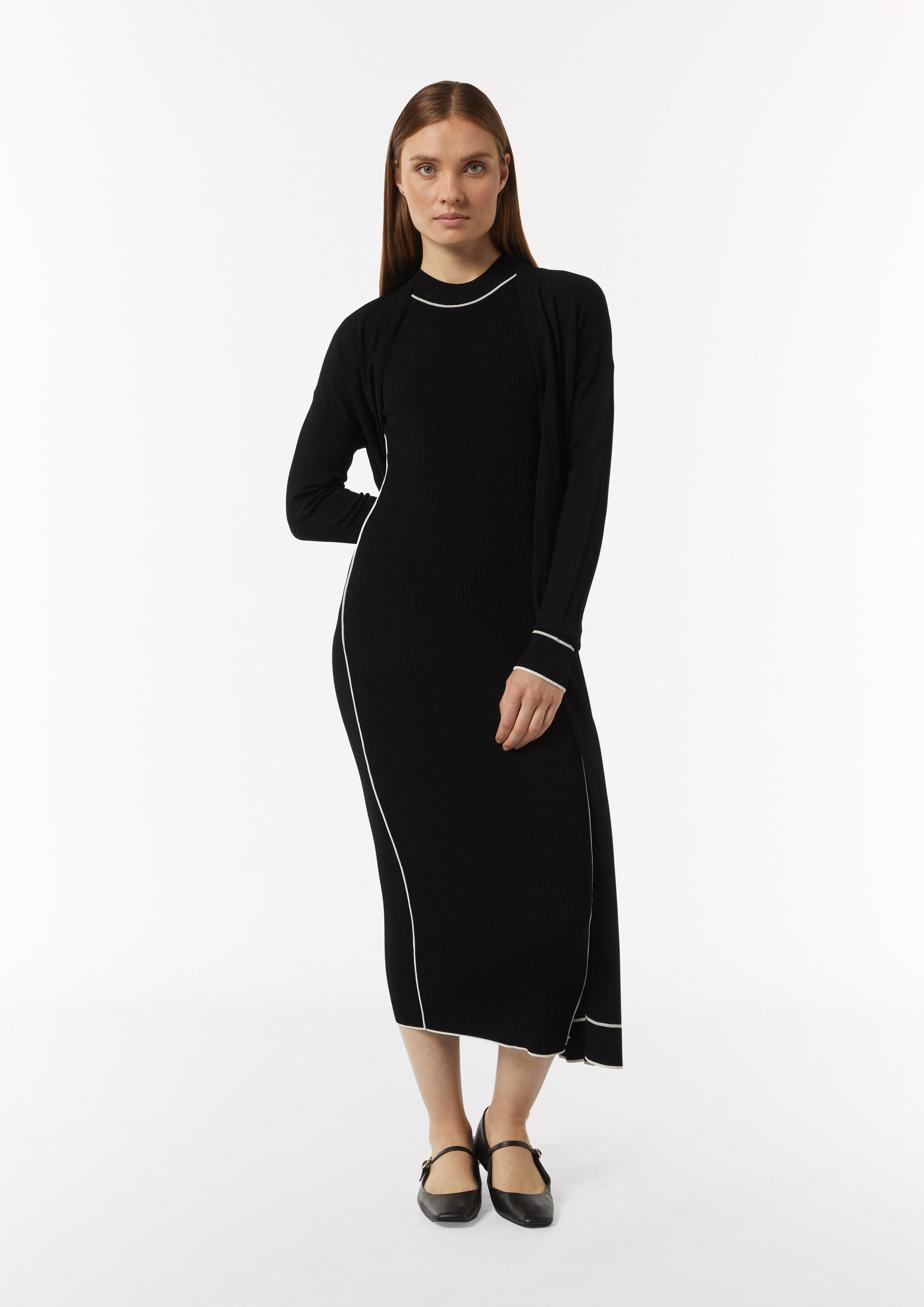 Figurbetontes Rippstrickkleid mit Kontrastdetails - schwarz