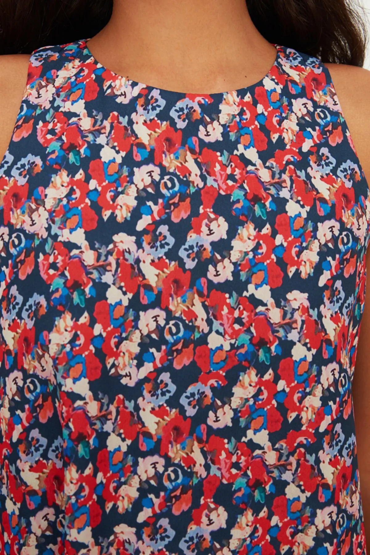 Trendyol Collection  Lila gemustertes, weit geschnittenes Webkleid TWOSS19BB0215