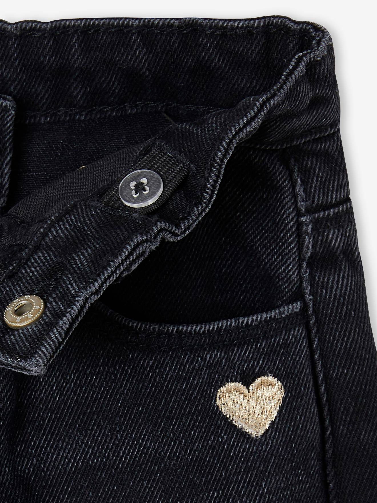Jean large fille bas effiloché denim bleached