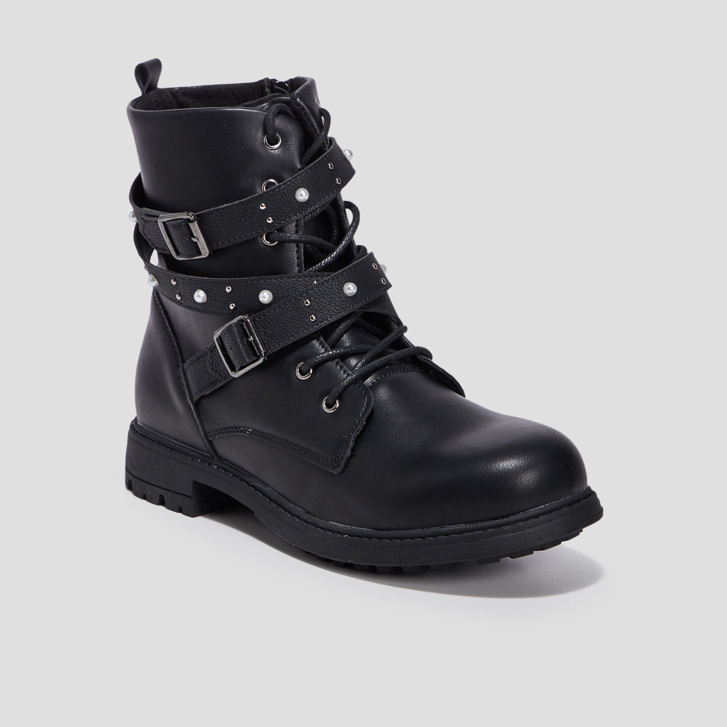 Bottines avec brides cloutées noir fille | La Halle