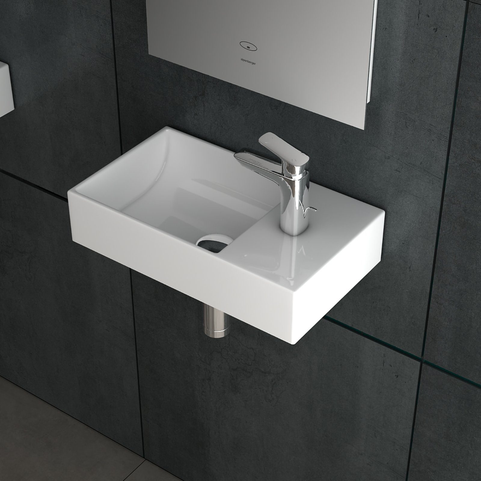 Alpenberger Waschbecken für Gäste WC & Bad - Keramik Miniwaschbecken Washbasin (1-tlg, Spülbecken), Hängewaschbecken Eckig, Weiß, 45 cm Breit