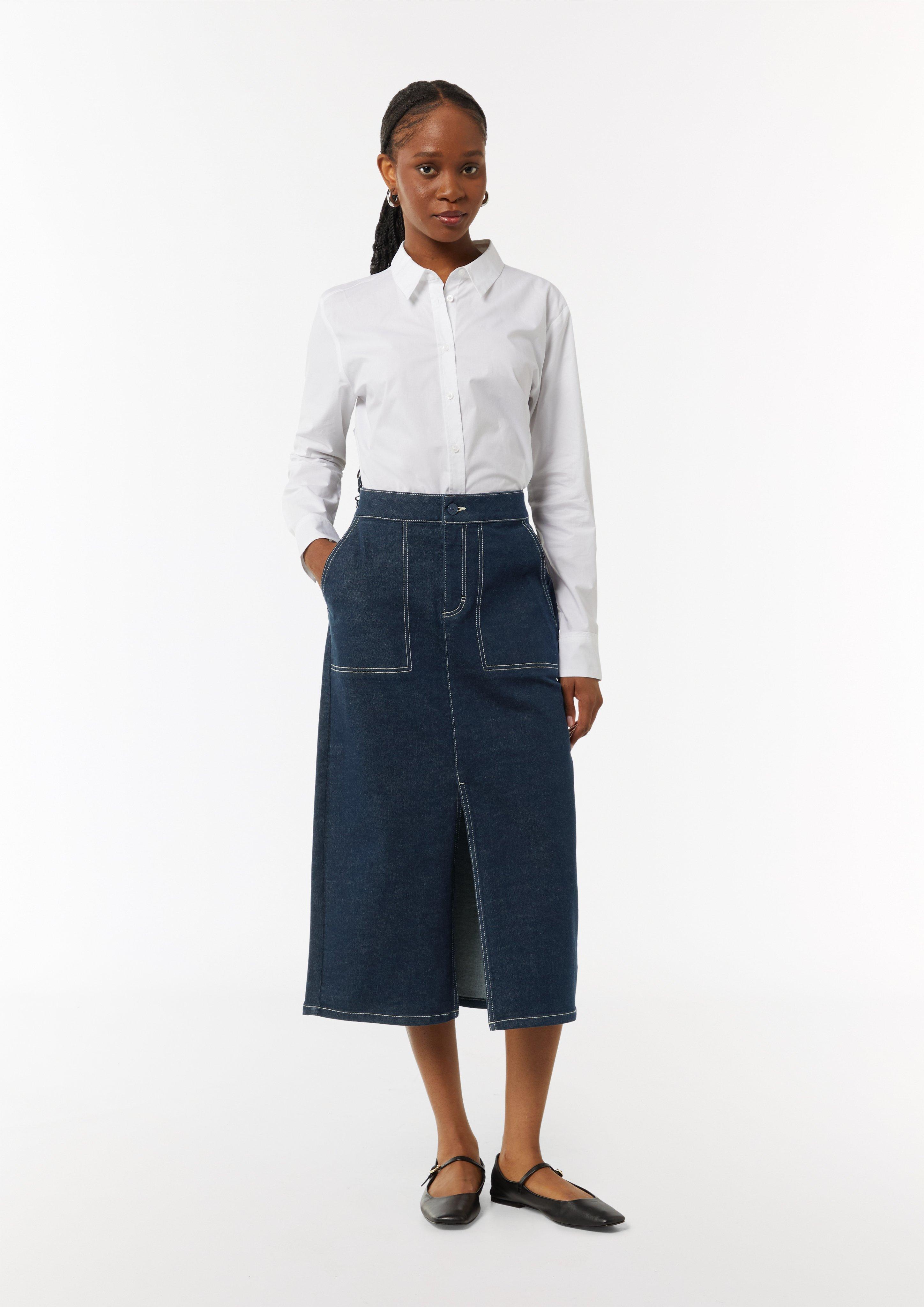 Elastischer Denimrock mit Waschung - navy
