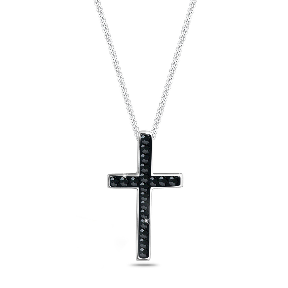 Elli Elli Collier Femme Pendentif Croix Élégante avec Cristaux noirs en Argent Sterlin collier