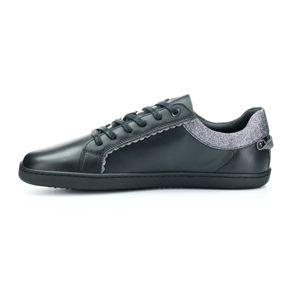 Shapen Feelin Chic Black Glitter Leather Barfuß-Halbschuhe