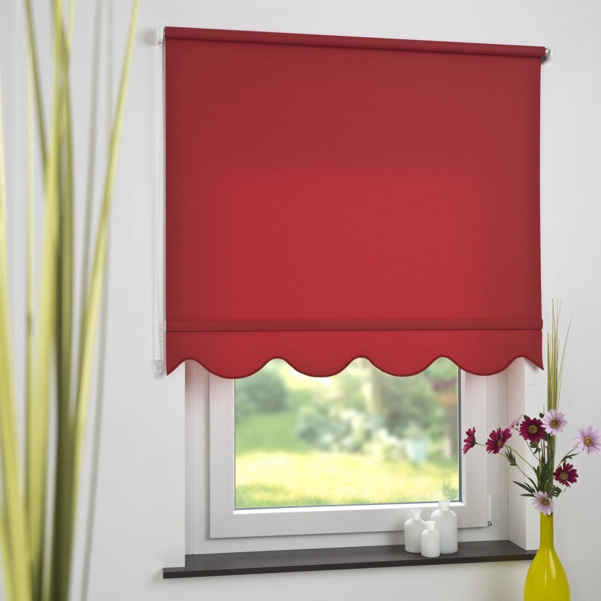 Bella Casa Seitenzugrollo Kettenzugrollo Volantrollo Rollo Klassik lichtdurchlässig 112 x 180 cm rot für Fenster