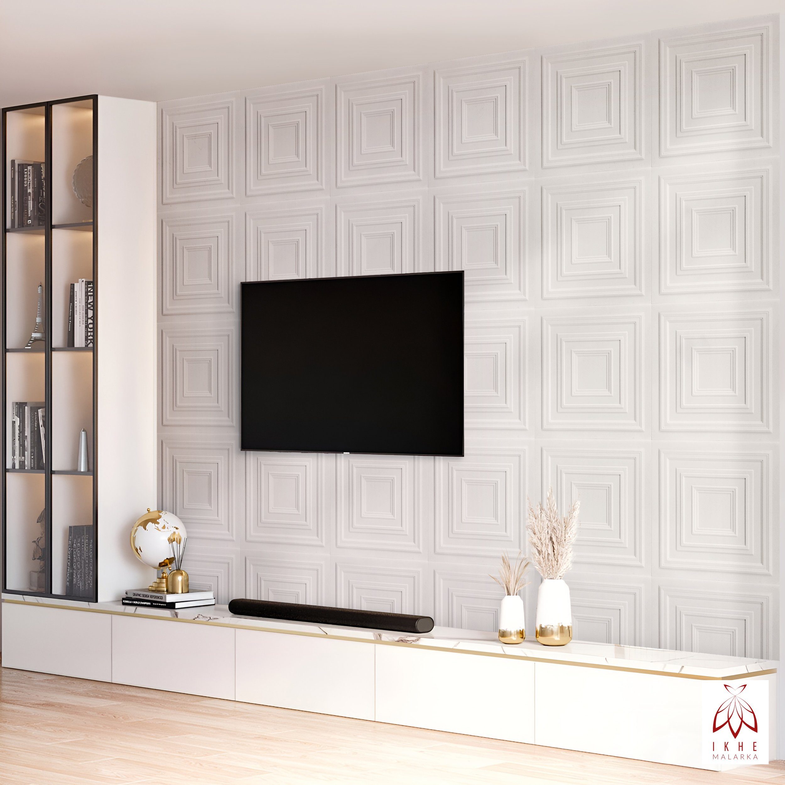 IKHEMalarka 3D Wandpaneel Polystyrol Deckenpaneele 2mm stark Dekoren, BxL: 50,00x50,00 cm, 0,25 qm, (Platten XPS, Polystyrol Paneele) 2m² = 8 Stück