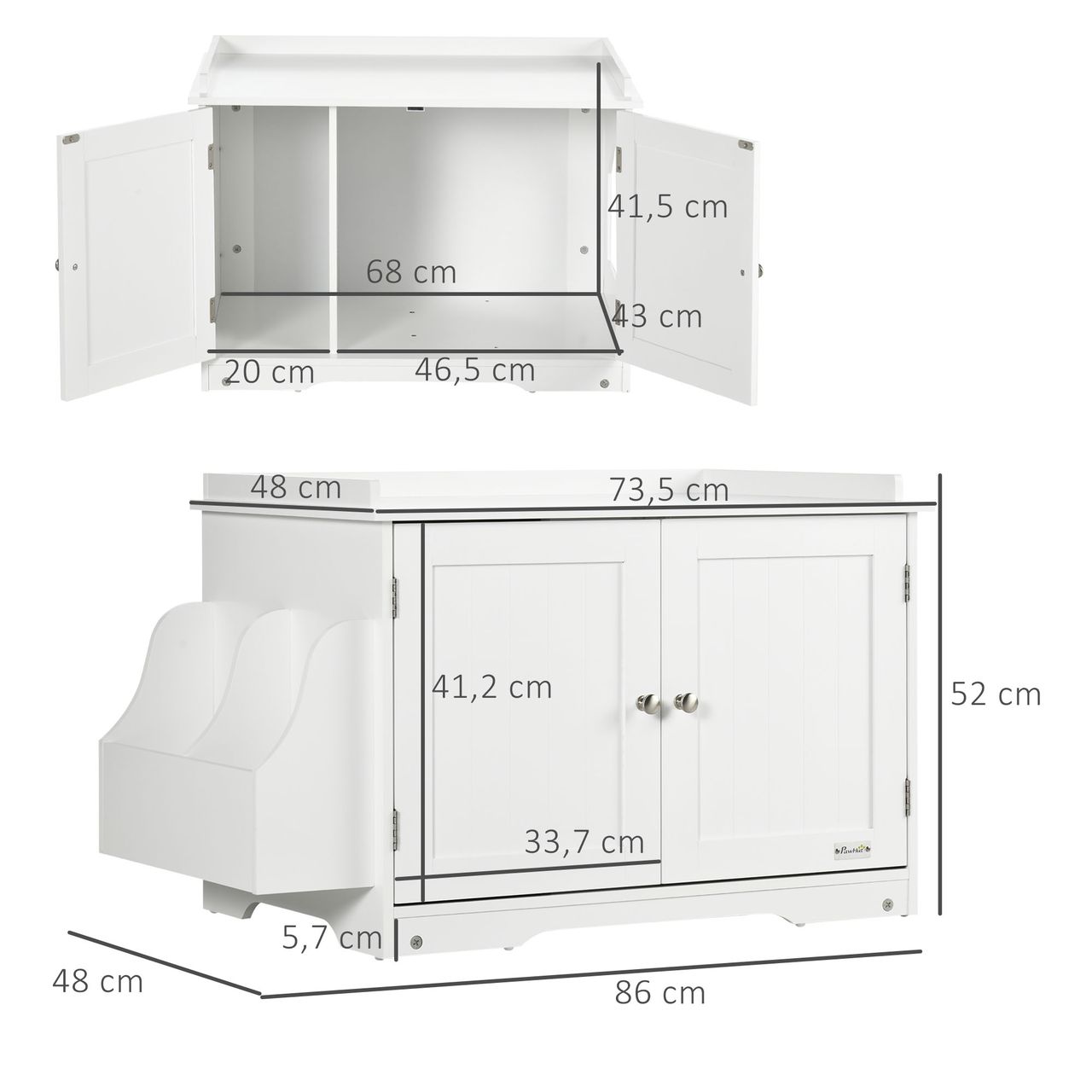 PawHut Katzenschrank für Katzentoilette, Katzenhöhle, Katzenklo mit Magnettüren