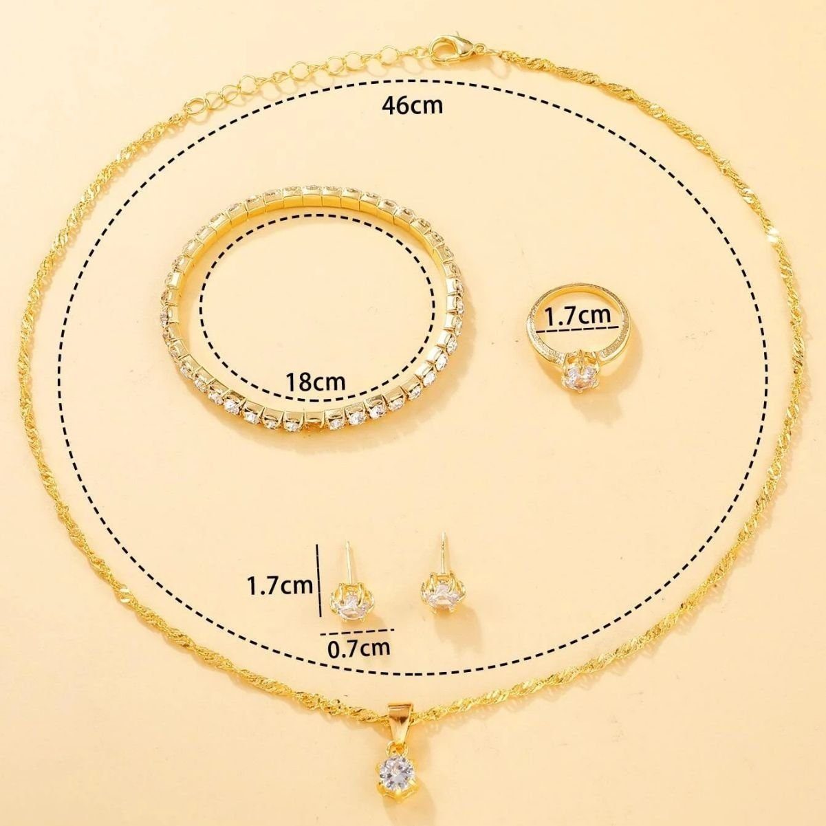 KUGI Quarzuhr 5pcs Damenuhr Set Damen Halskette aus Metall Ohrringe, (Quarzuhr, Diamanthalskette, Diamantarmband, zwei Diamantohrstecker und ein Diamantring Modeaccessoires, die zu verschiedenen Kleidungsstilen und Taschen getragen werden können, Die