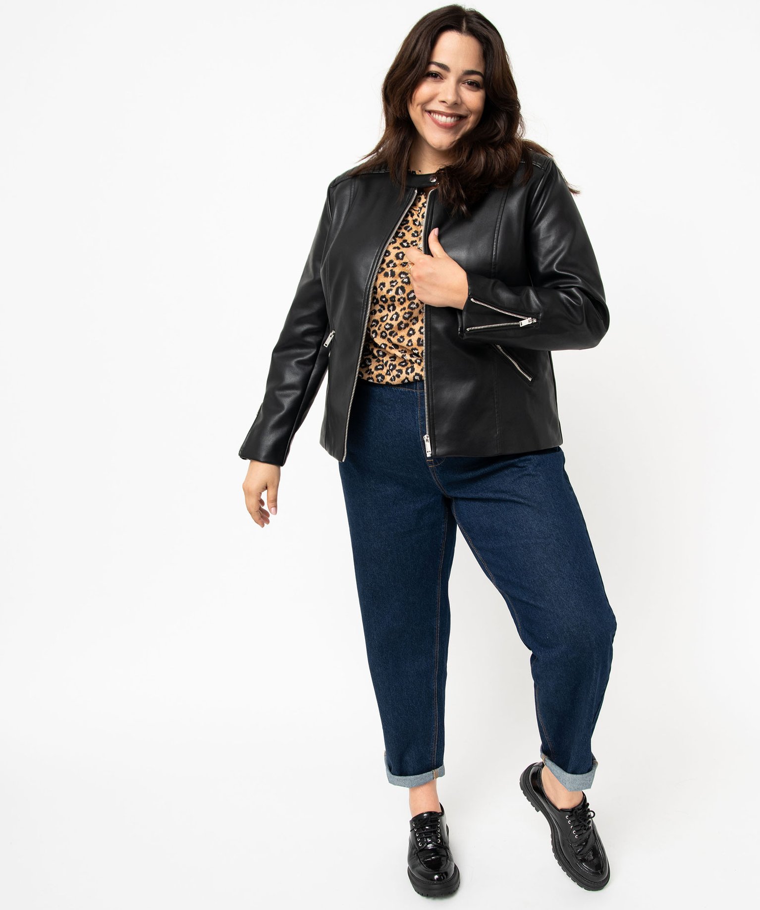 Blouson femme grande taille style biker noir | GEMO