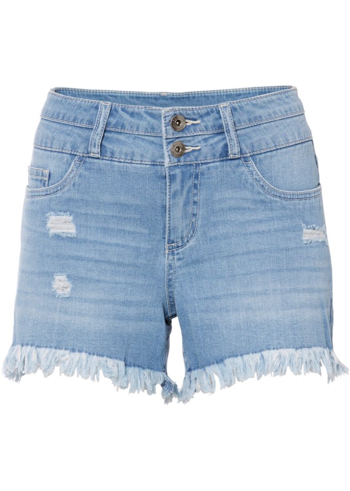 Jeans-Shorts mit Fransensaum