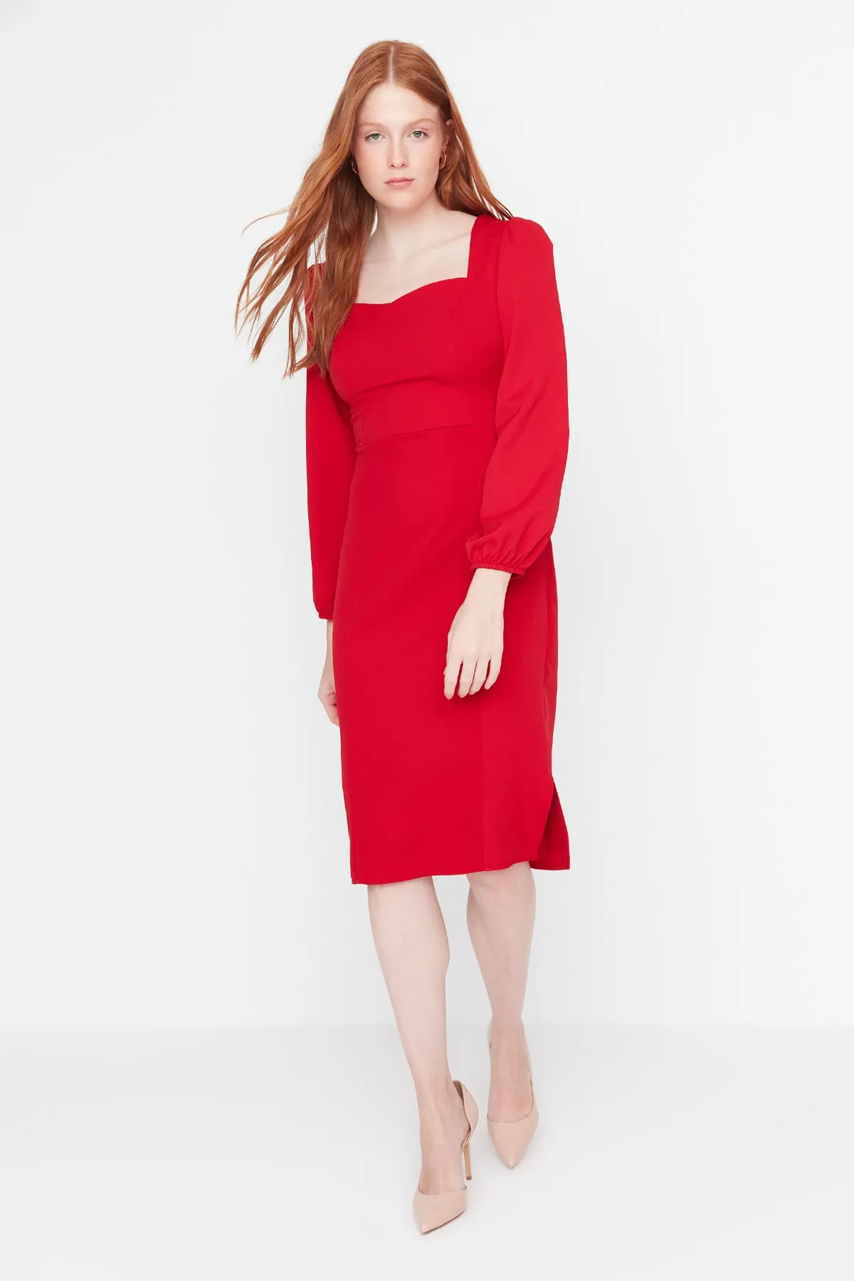 Trendyol Collection  Rotes, detailliertes Webkleid mit Krawatte TWOAW23EL00895