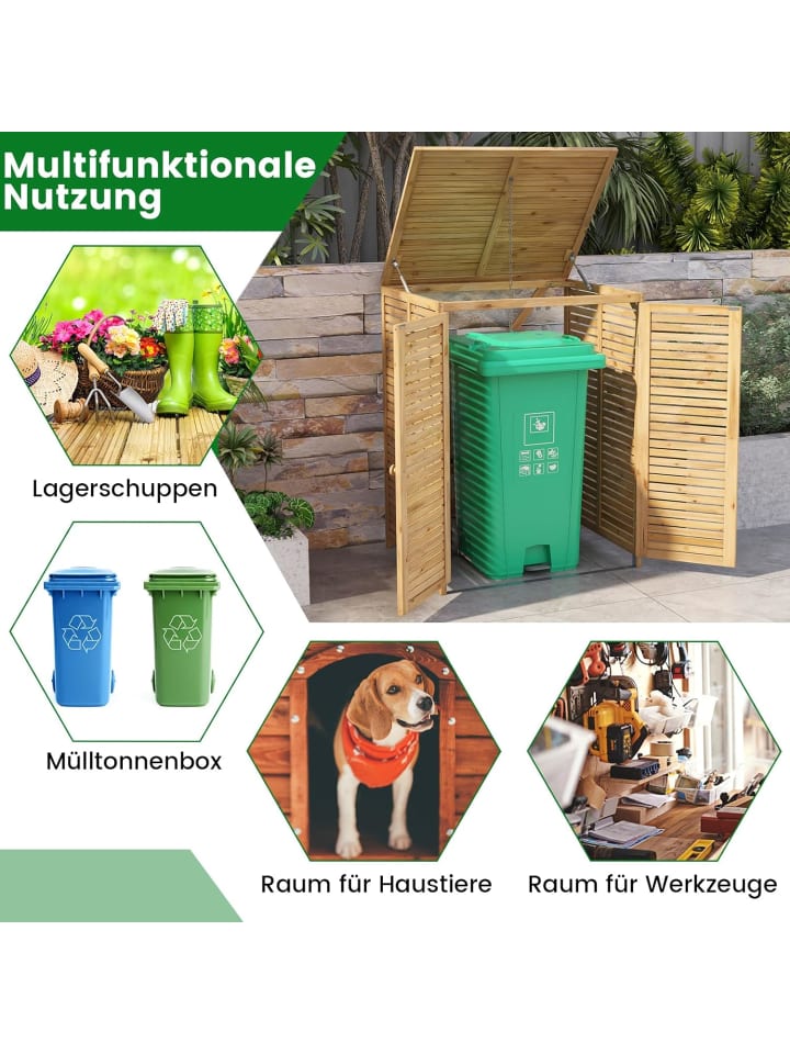 COSTWAY Mülltonnenschutz mit Tür & Deckel in Hellbraun günstig kaufen onesize