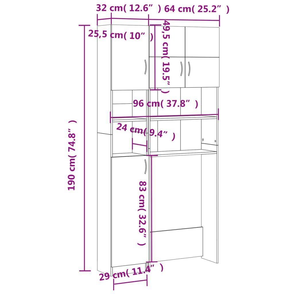 vidaXL Waschmaschinenumbauschrank Waschmaschinenschrank-Set Weiß 96 x 25,5 x 190 cm Holzwerkstoff