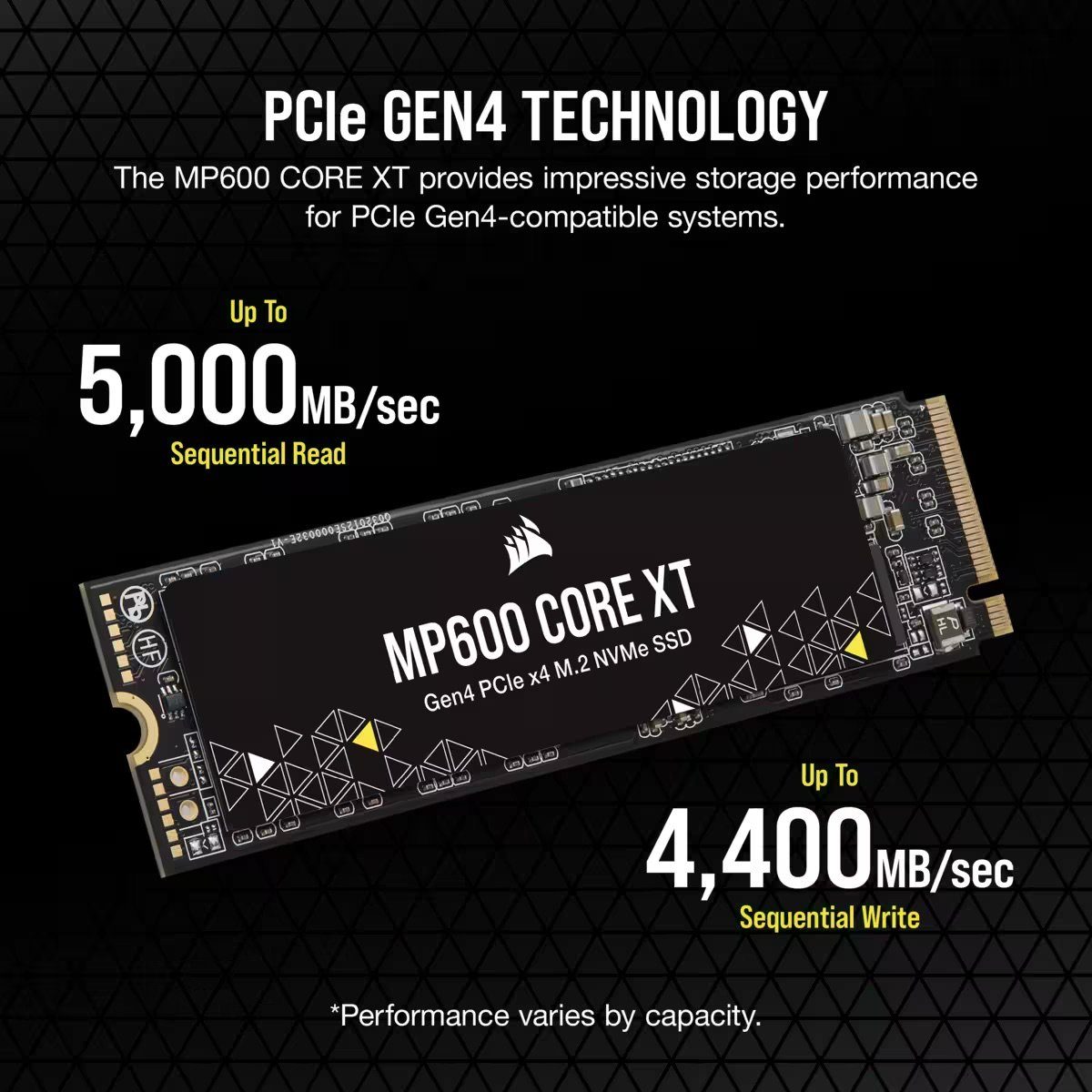 Corsair MP600 CORE XT 4TB SSD interne Gaming-SSD (4TB) 5000 MB/S Lesegeschwindigkeit, 4400 MB/S Schreibgeschwindigkeit