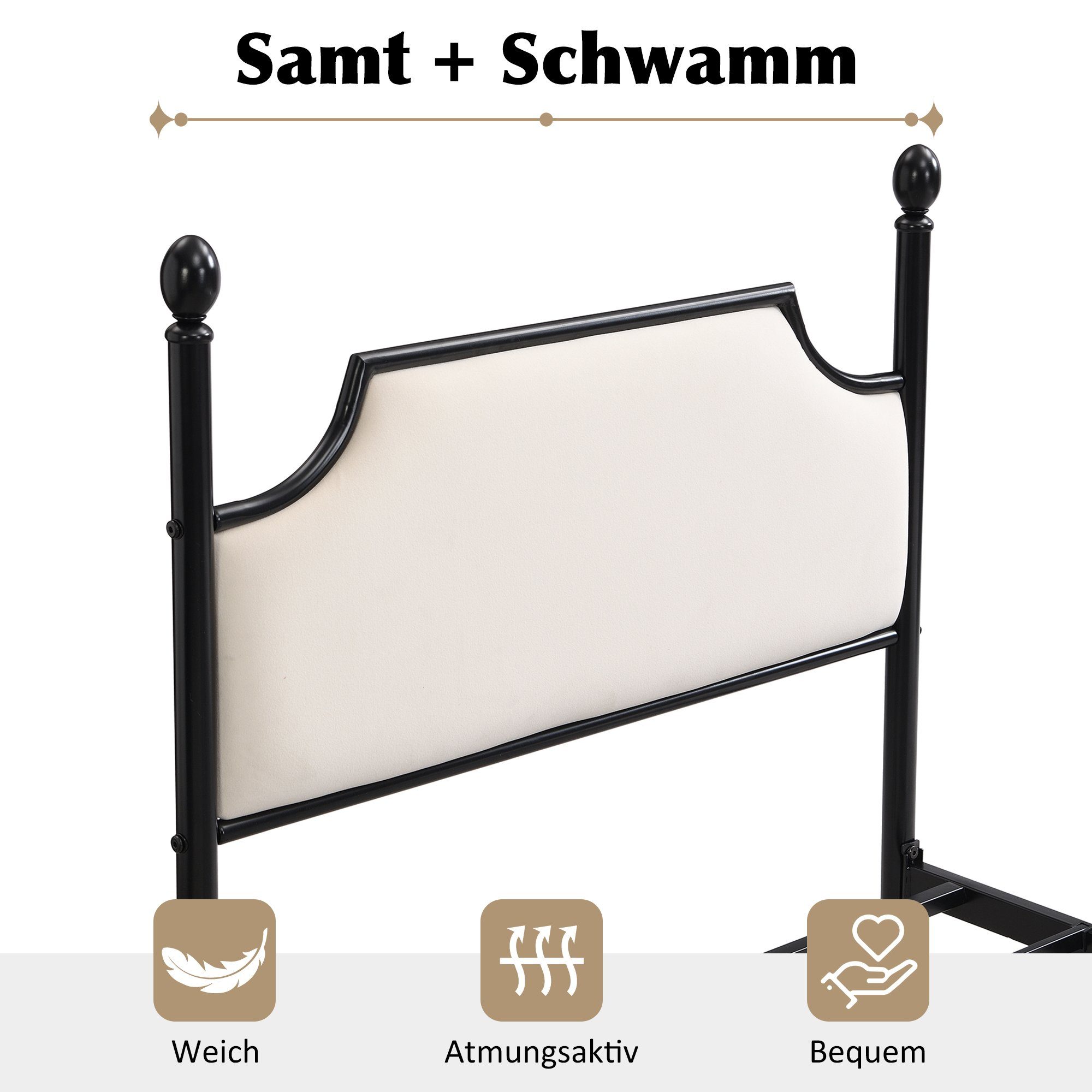 Flieks Metallbett, Einzelbett Kinderbett mit Lattenrost 90x200cm schwarz