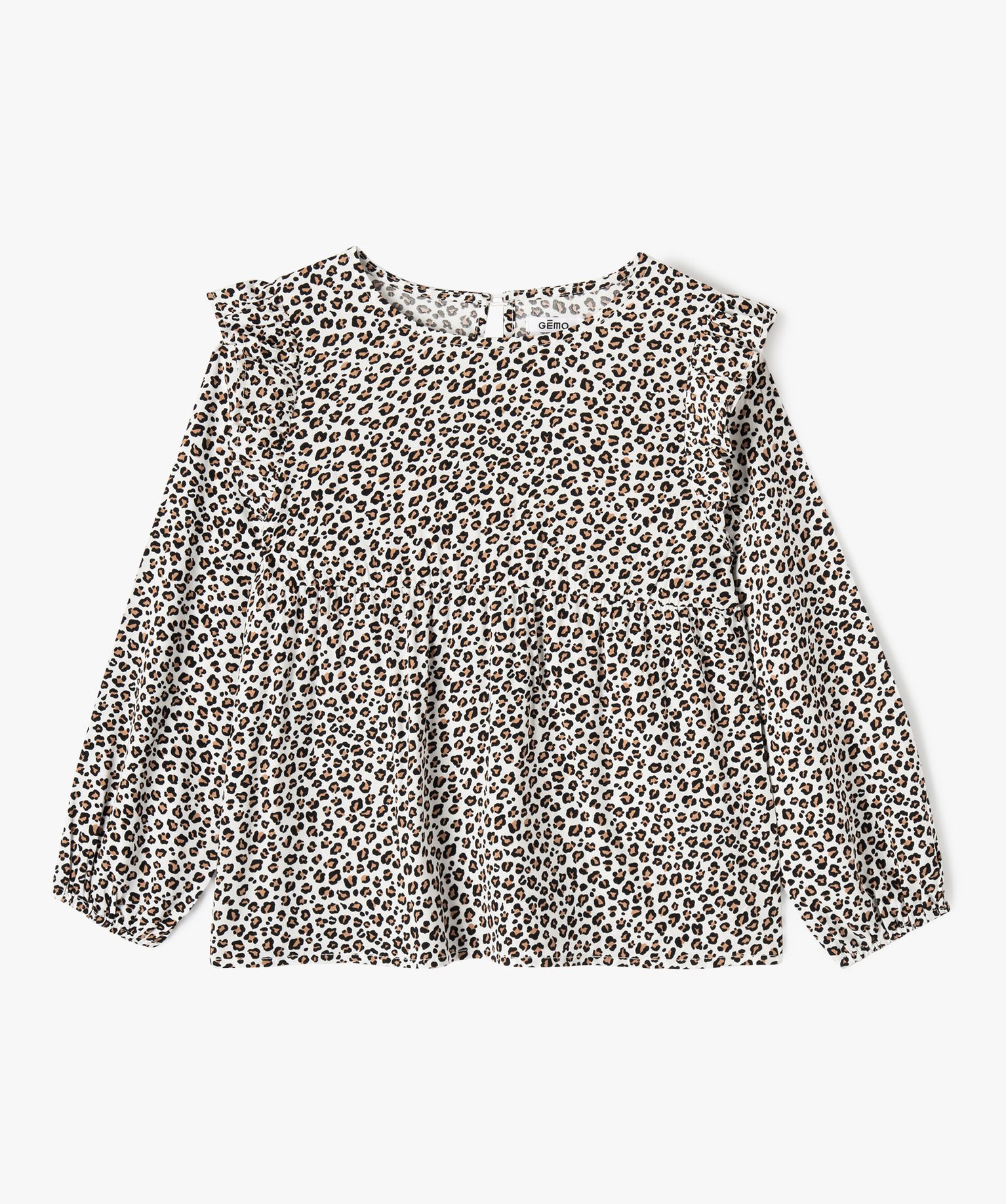 Chemise fille à manches longues avec volants sur les épaules ecru | GEMO