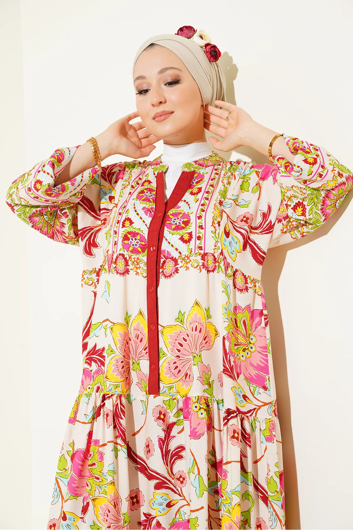 Bigdart  2423 Authentisches gemustertes Kleid – Y.Burgund