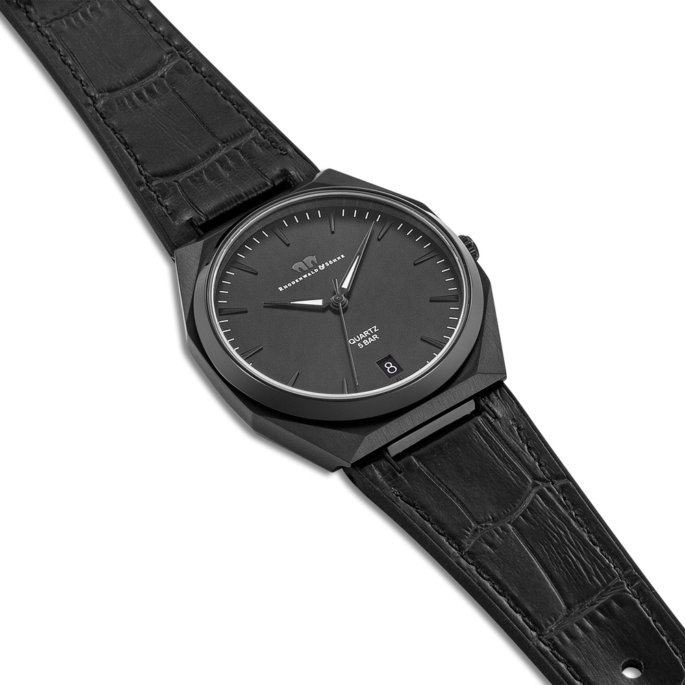 Rhodenwald & Söhne Montre à quartz Cooledge en Noir Cuir véritable/silicone en Noir Montre