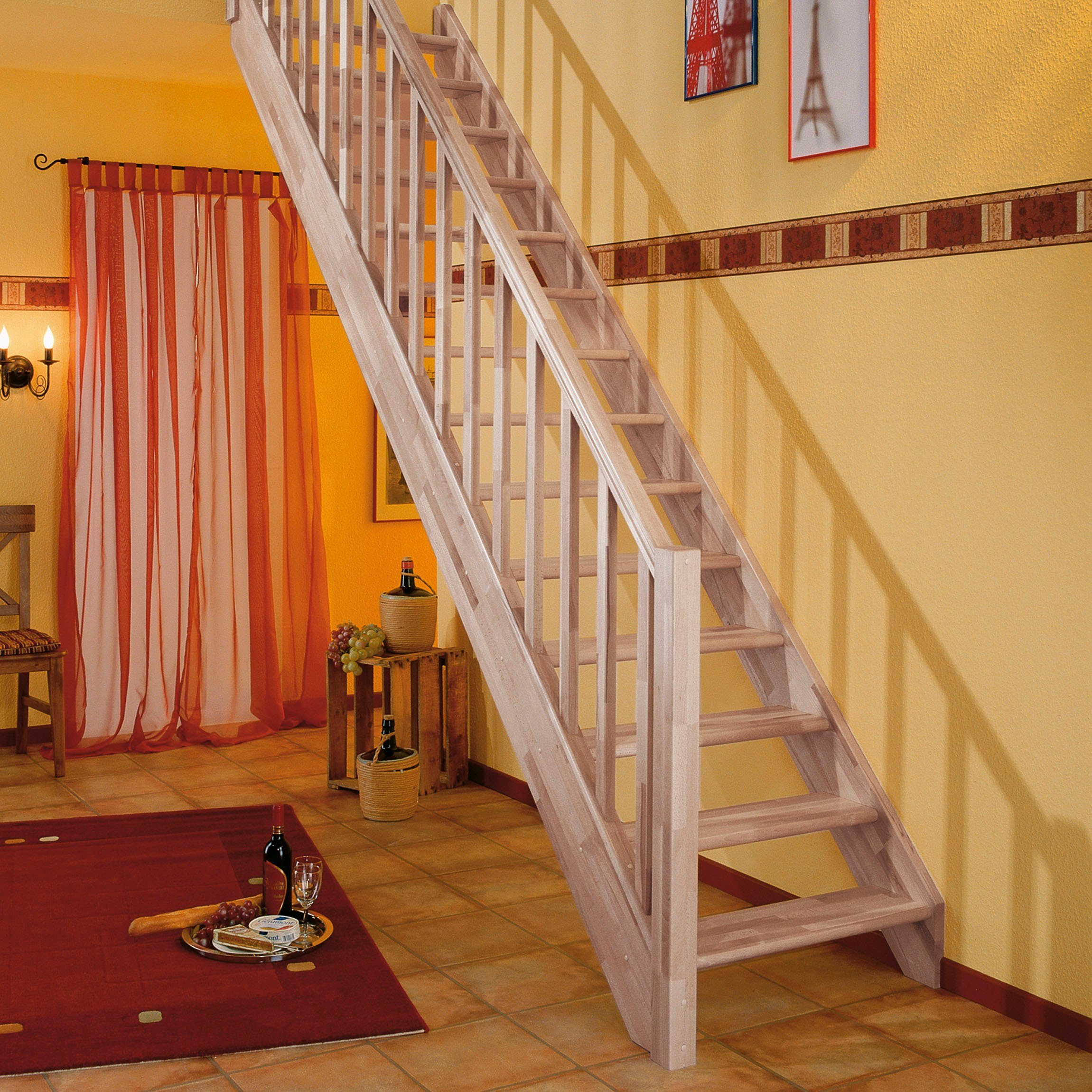Dolle Raumspartreppe Paris, für Geschosshöhen bis 280,5 cm, Stufen offen, Buche, Holzgeländer, versch. Ausführungen