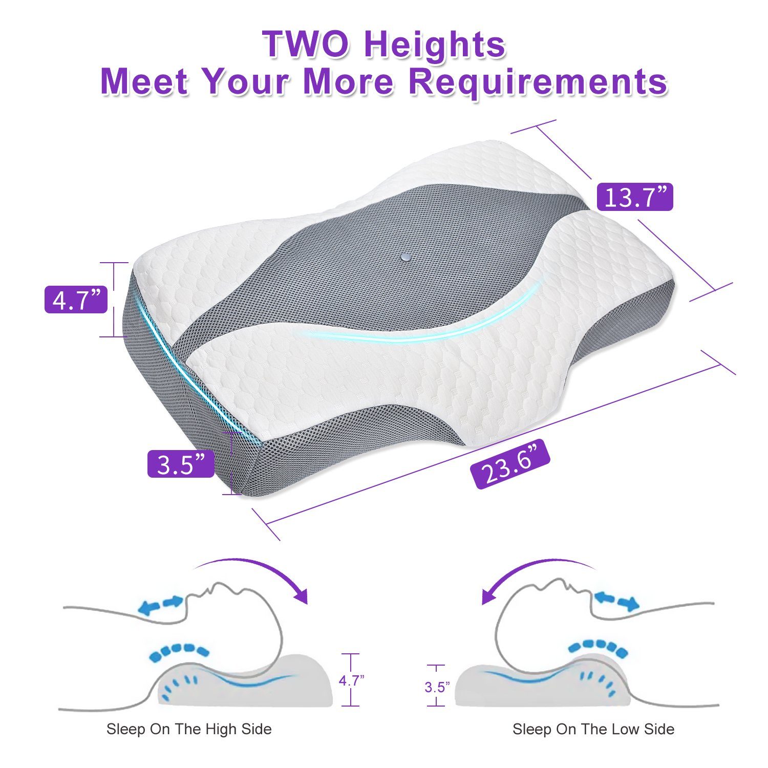 Nackenstützkissen Kopfkissen Memory Foam Schlafkissen ergonomisches Nackenkissen, vokarala, Seitenschläferkissen Antischnarch-Kissen gegen Nackenschmerzen