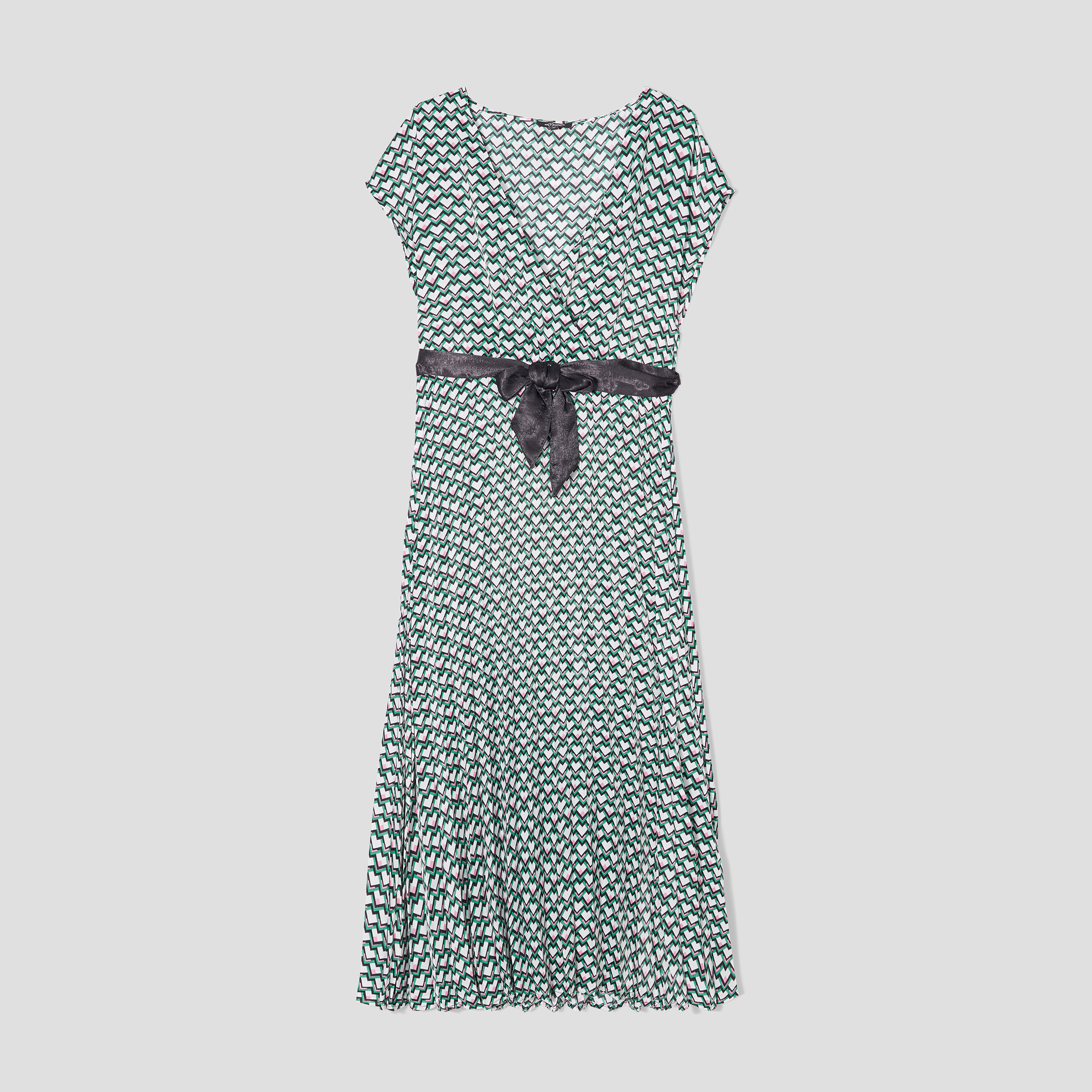 Robe longue évasée plissée et ceinturée vert femme | La Halle