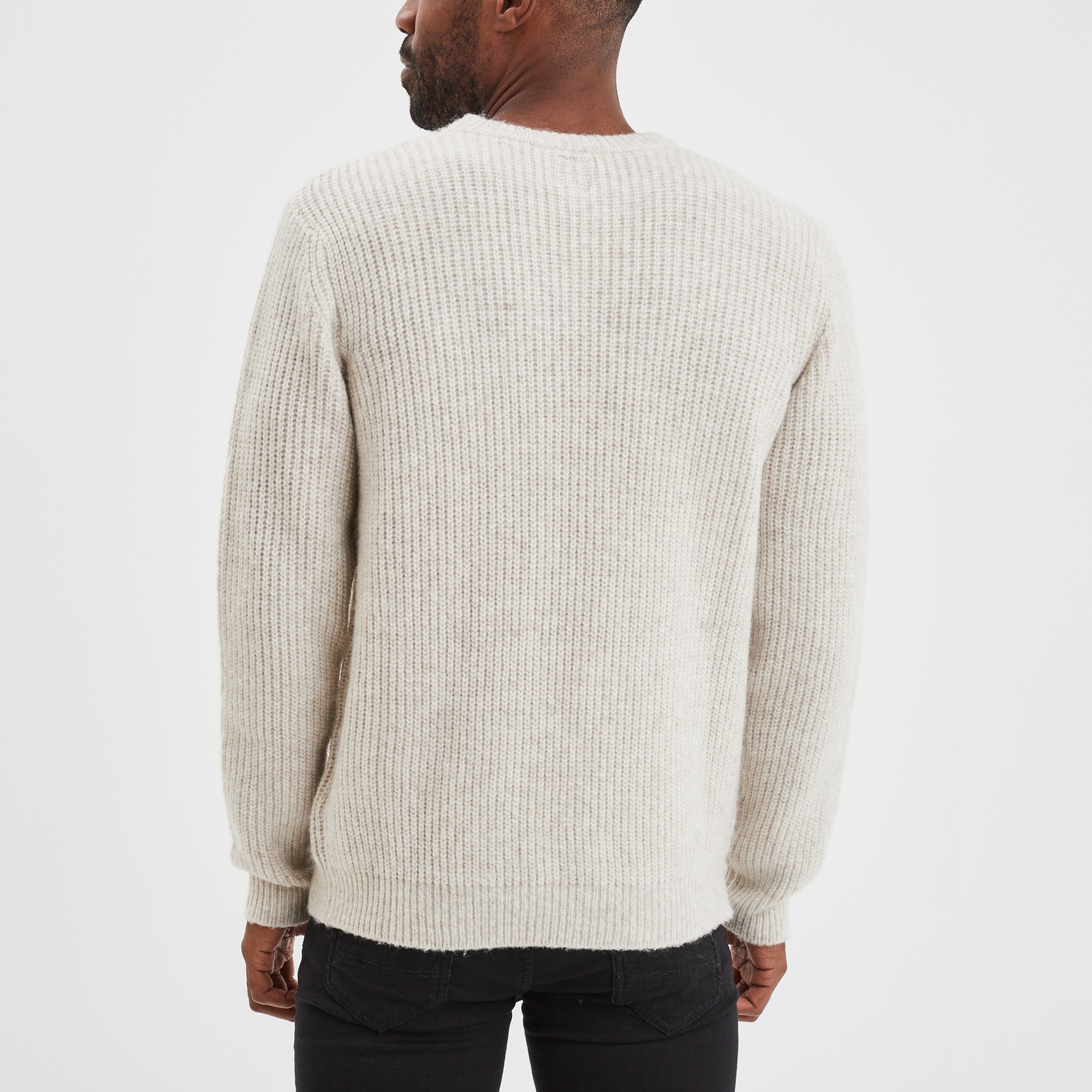 Pull col rond manches longues beige homme | La Halle
