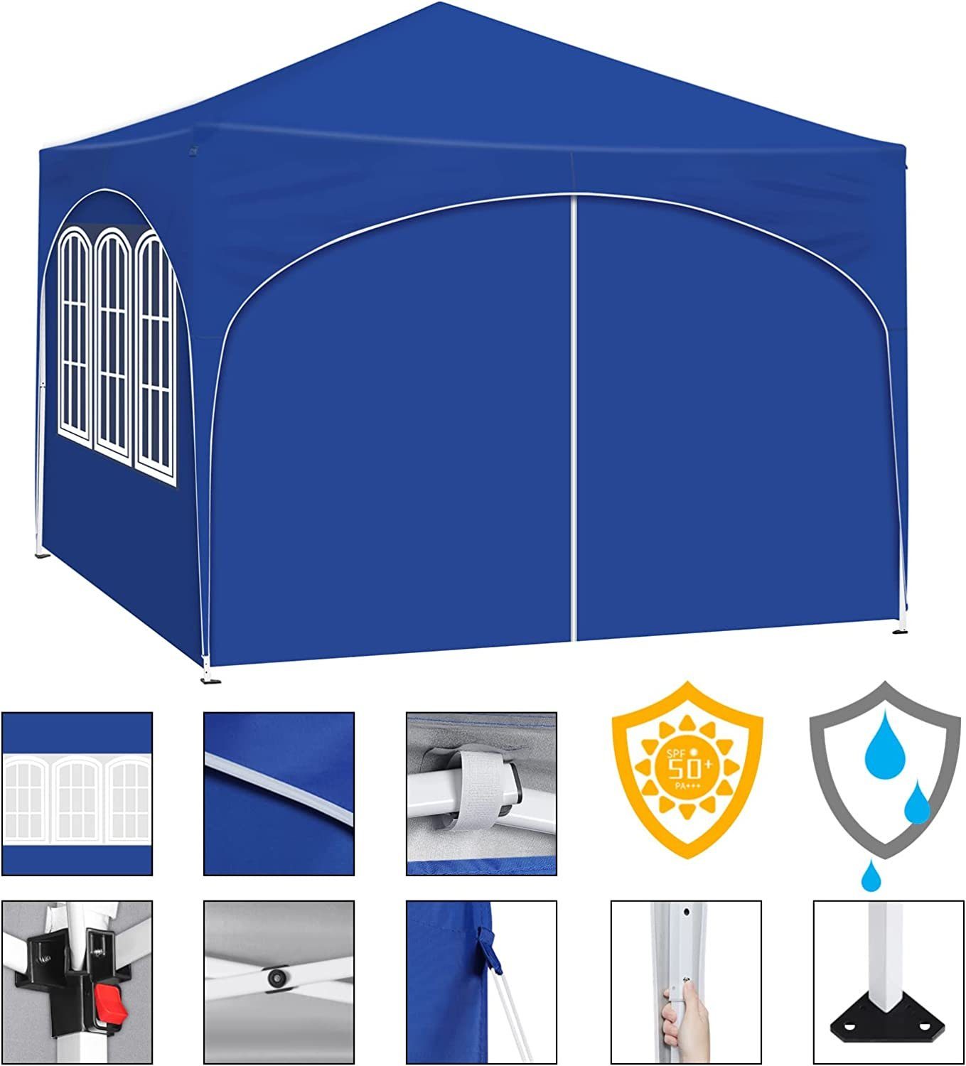 Woltu Faltpavillon, mit 4 Seitenteilen, 3x3 m, mit 4 Seitenwänden, höhenverstellbar