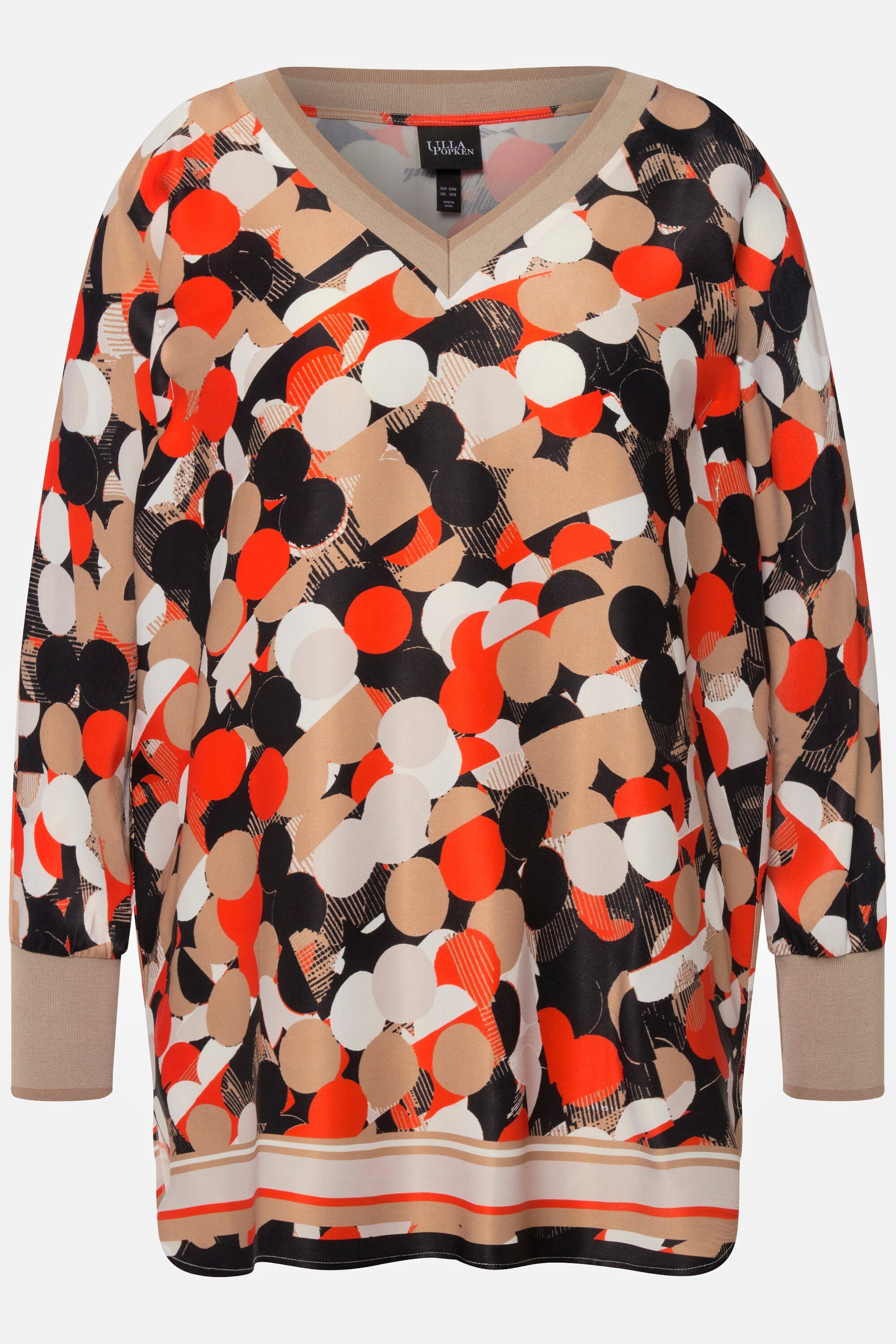 Ulla Popken Tunika Tunika Punkte Satin Oversized V-Ausschnitt 3/4-Arm