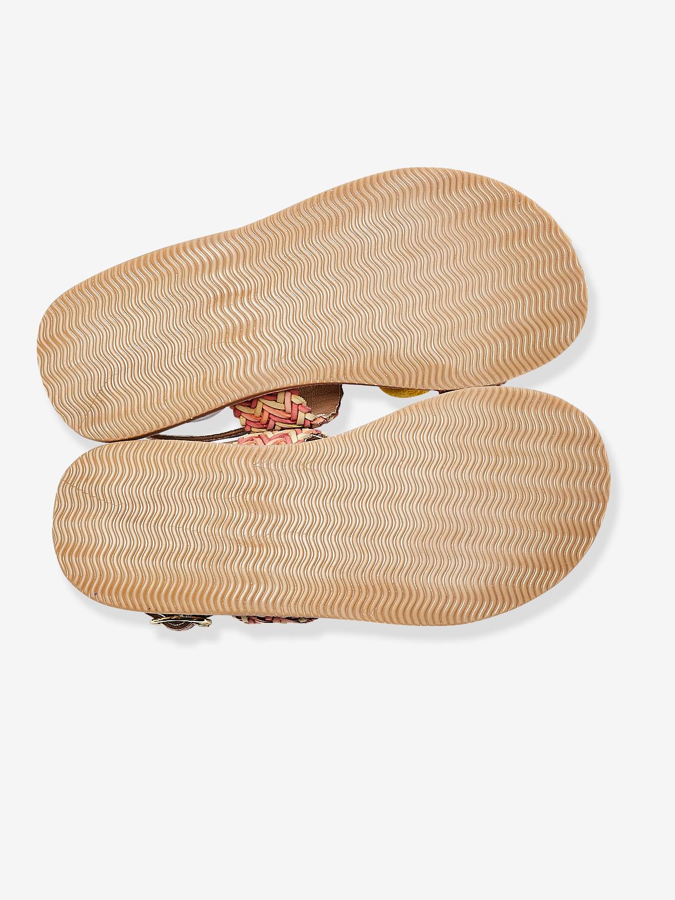Sandales en cuir fille avec pompons rose