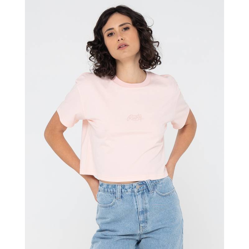 RUSTY RUSTY SCRIPT RELAXED FIT CROP TEE T-Shirt Damen