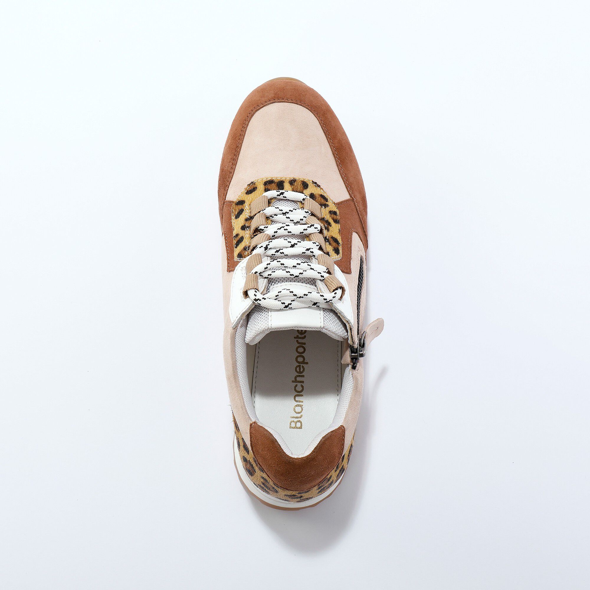 Baskets sneakers cuir, empiècements fantaisie contrastés