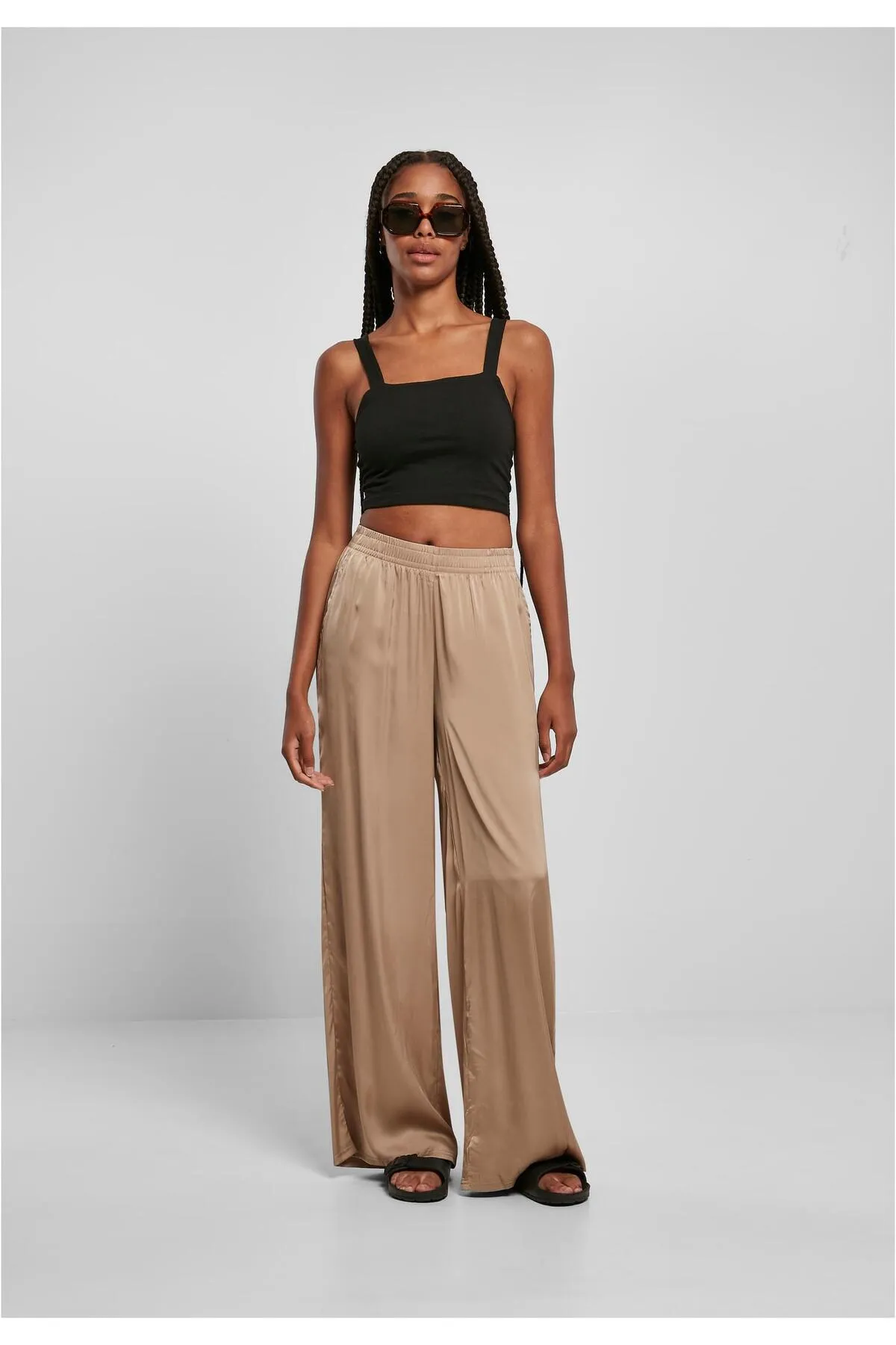 Urban Classics  Damen-Hose aus Satin mit weitem Bein