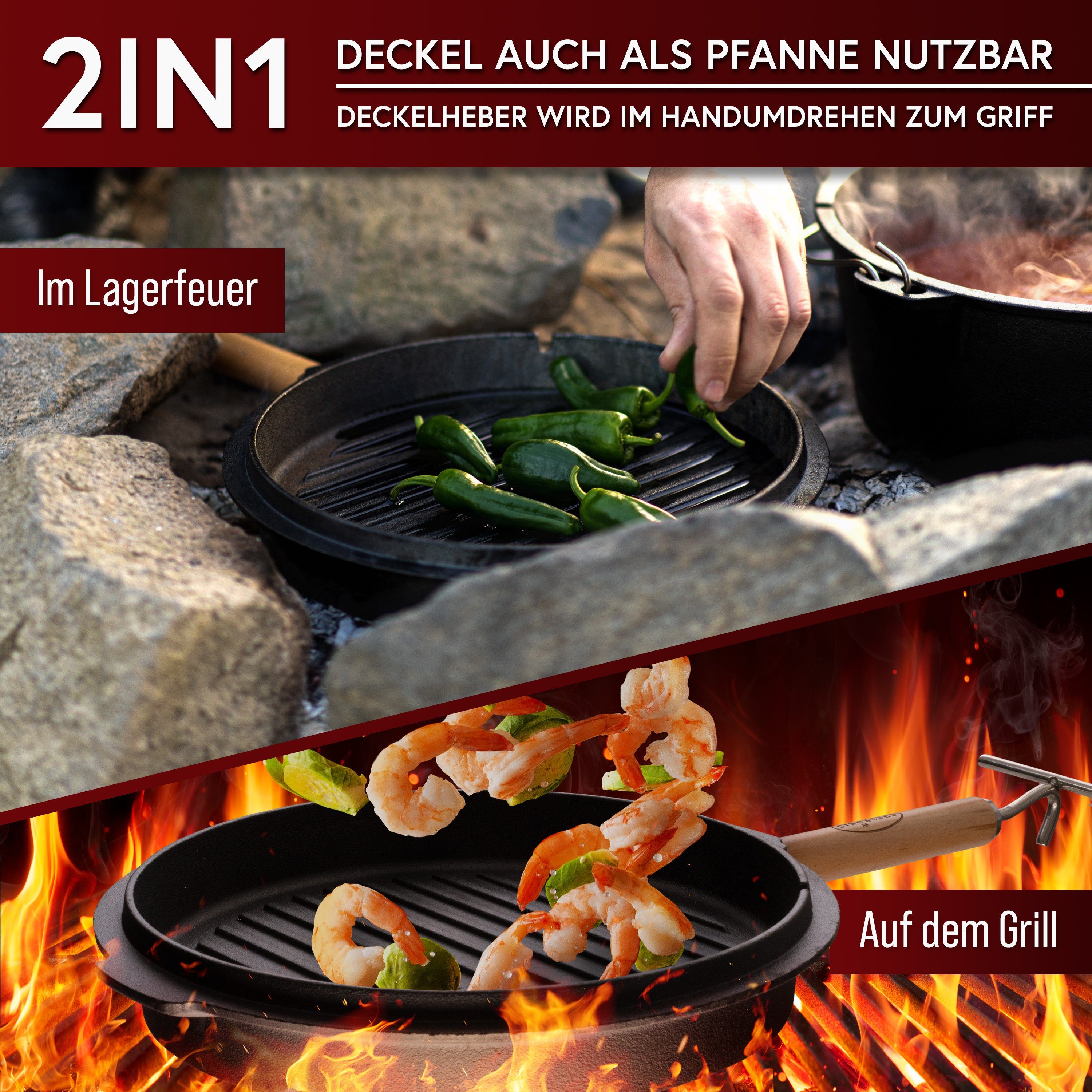 GUSSKÖNIG Grilltopf GUSSKÖNIG Dutch Oven 9L Set: inklusive Deckelheber, Bürste, Rezeptbuch