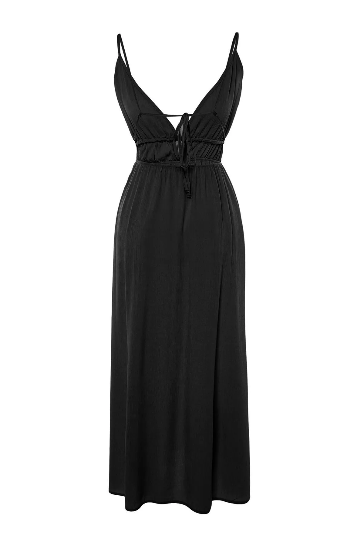 Trendyol Collection  Schwarzes, gerafftes Maxi-Strandkleid aus Webstoff TBESS23EL00063