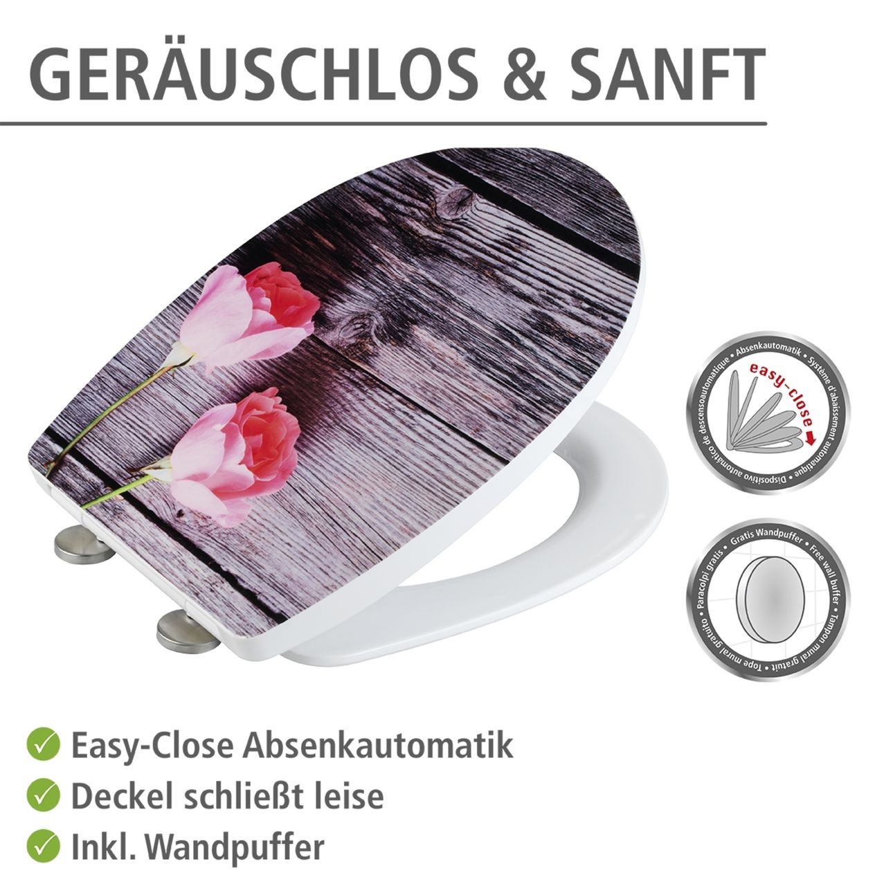 Wenko Toilettensitz Mod. Rosewood Hochglanz, WC-Sitz mit Absenkautomatik, Schnellbefestigung