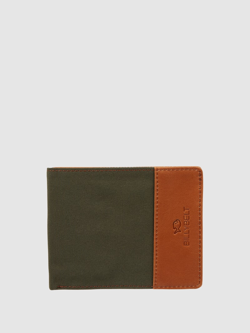 Portemonnaie aus Leder und Textil in khaki