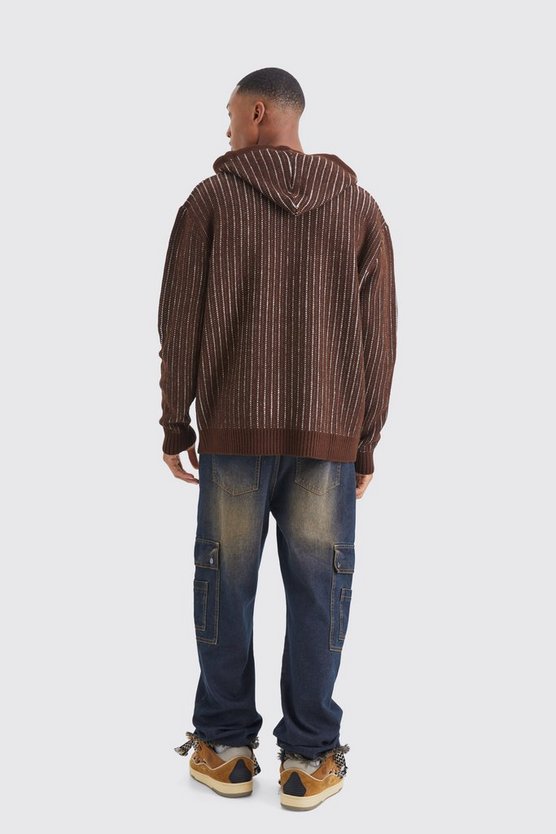 Gerippter Oversize Strick-Hoodie
