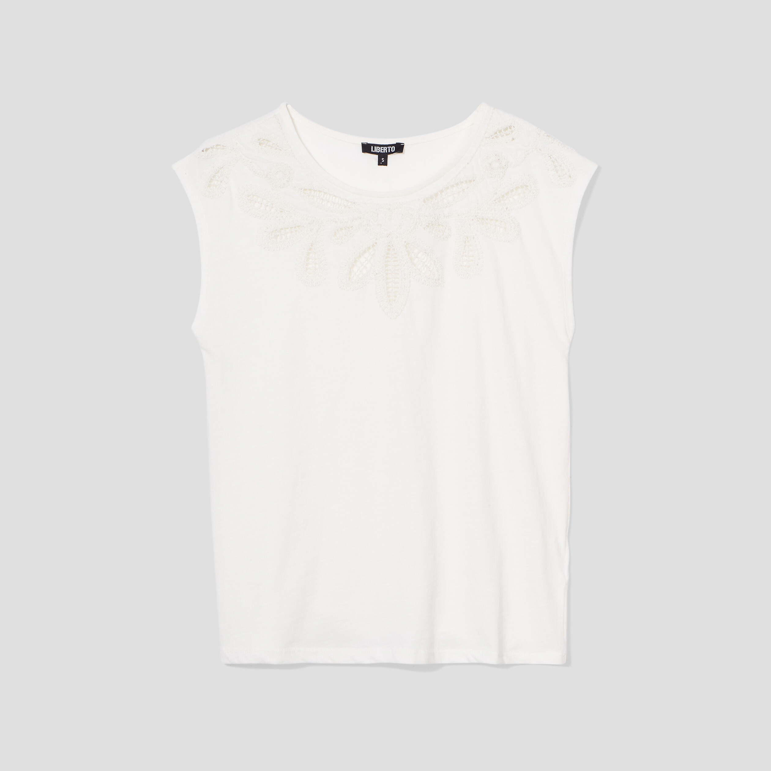 T-shirt ajusté col macramé Liberto blanc femme | La Halle