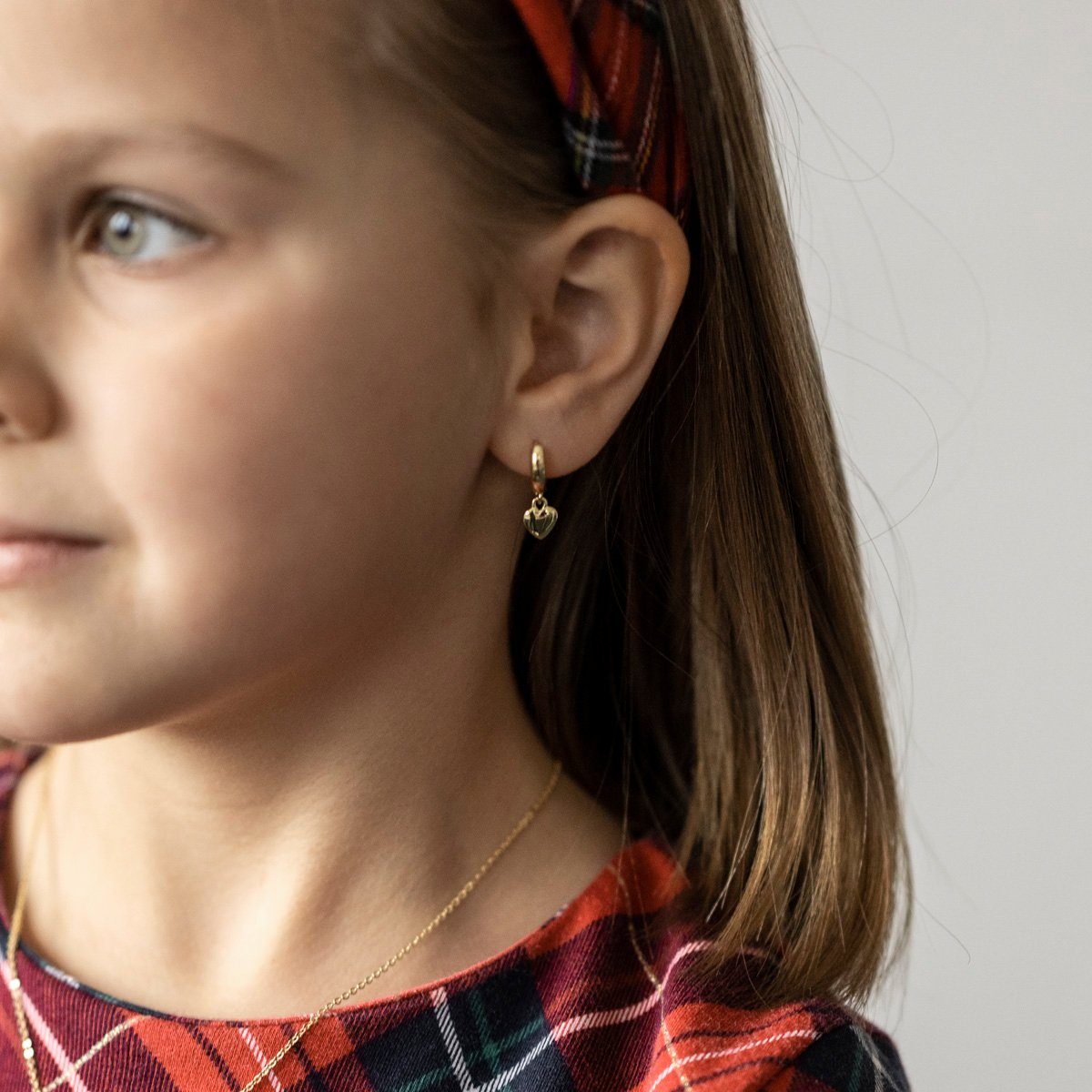 Materia Paar Creolen Kinderohrringe Gold Herz Anhänger Ø12mm SO-24, Sterlingsilber, vergoldet
