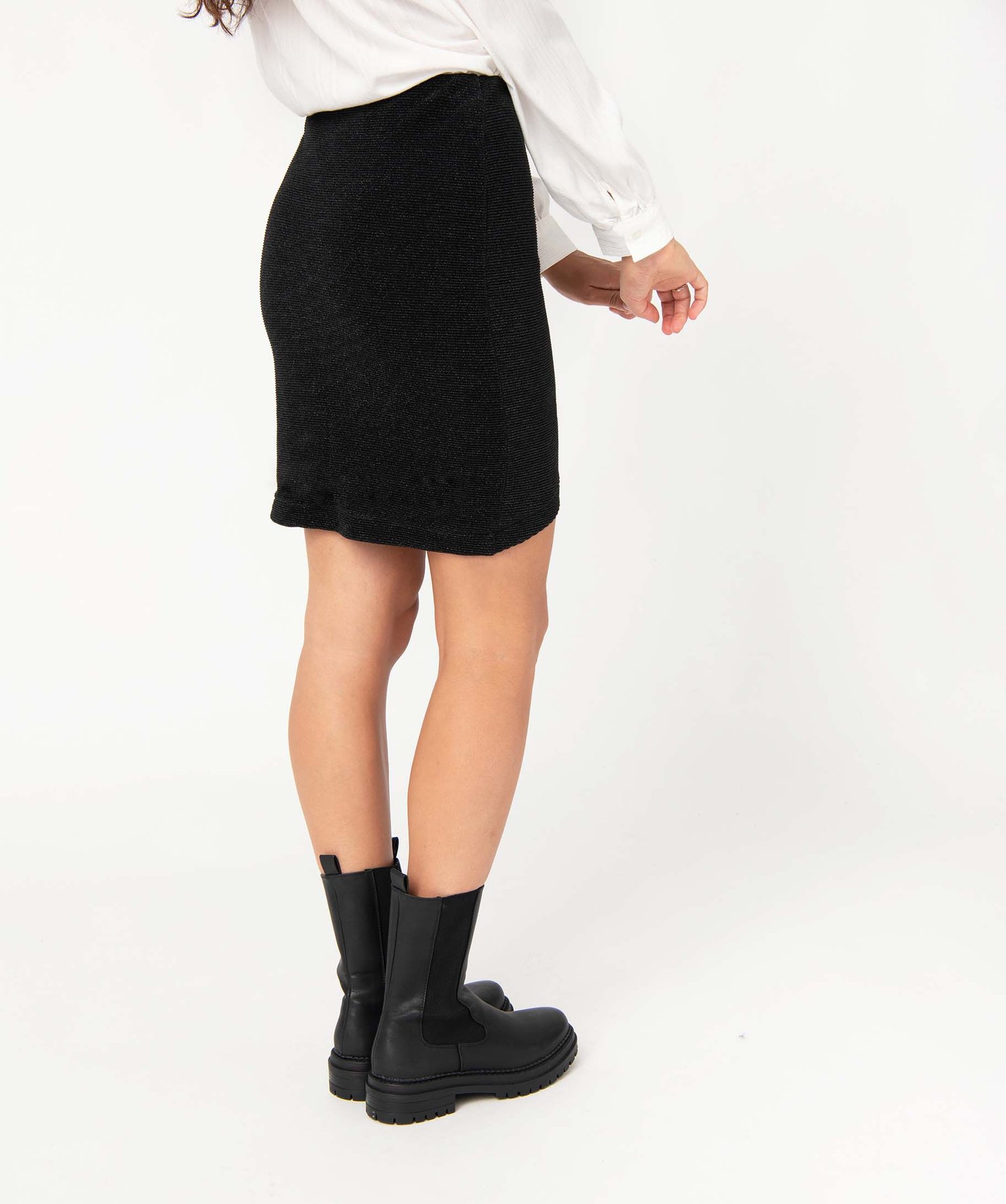 Jupe femme pailletée effet croisé drapé noir | GEMO