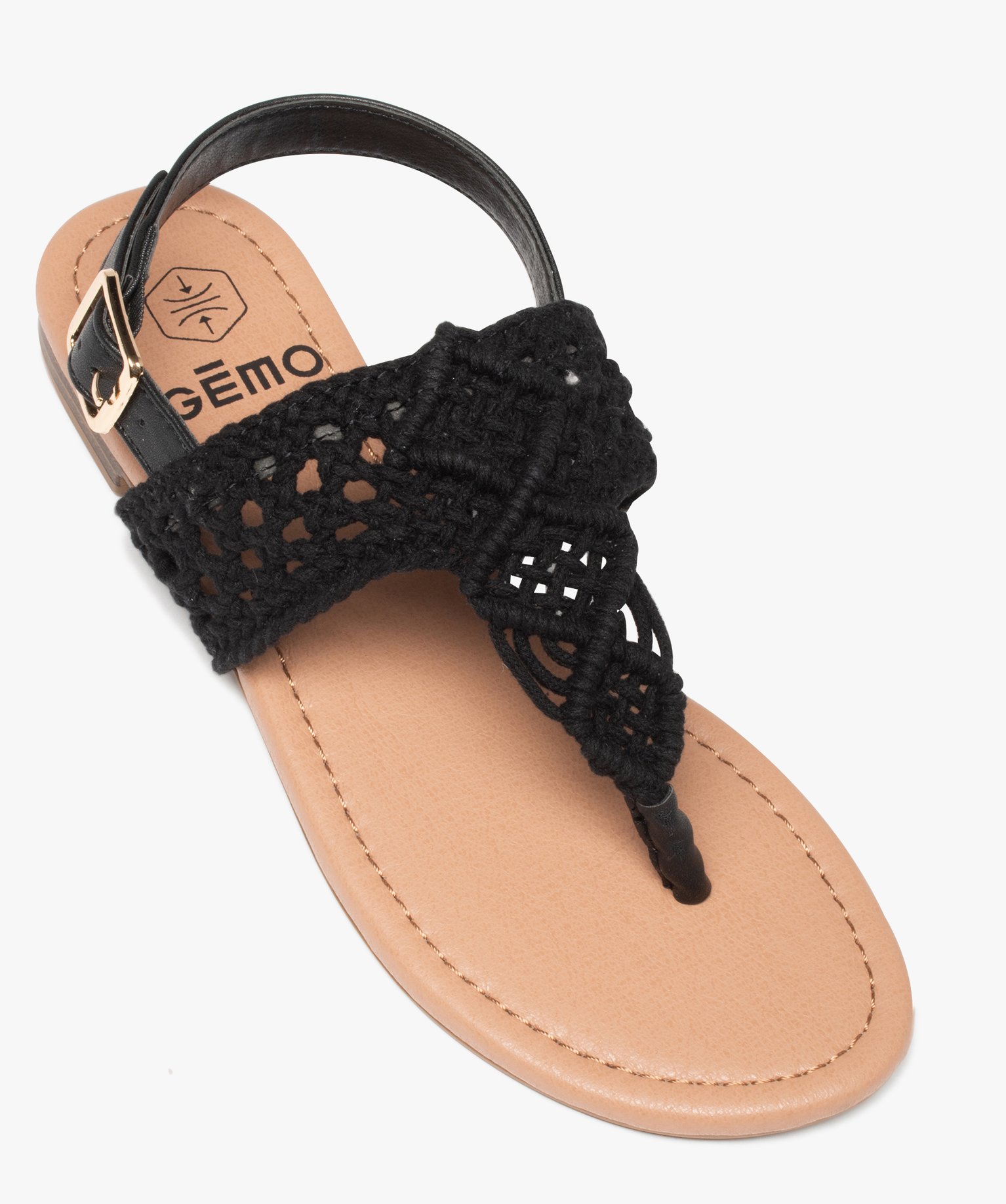 Sandales femme à entre-doigts dessus macramé noir | GEMO