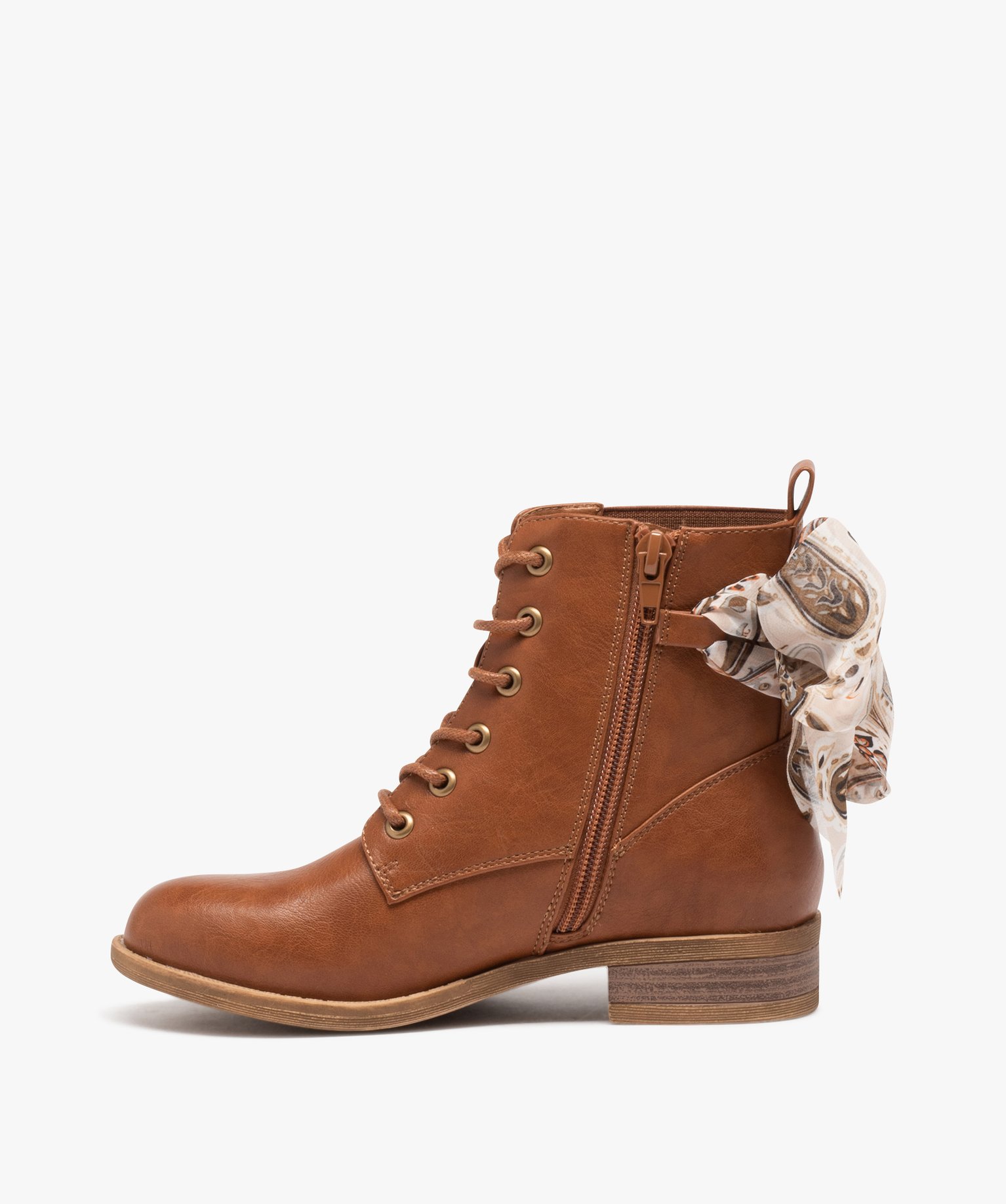 Boots à lacets et ruban en voile fille marron | GEMO