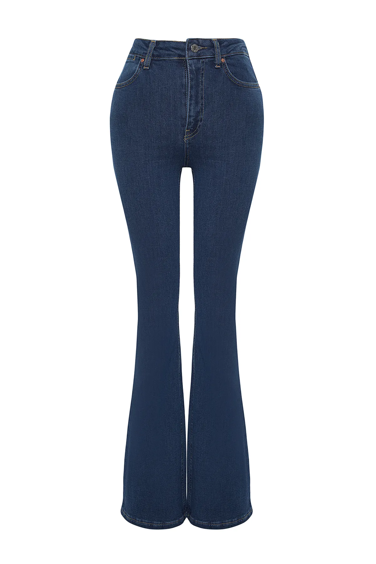 Trendyol Collection  Dunkelblaue Schlagjeans mit hoher Taille TWOSS24JE00043