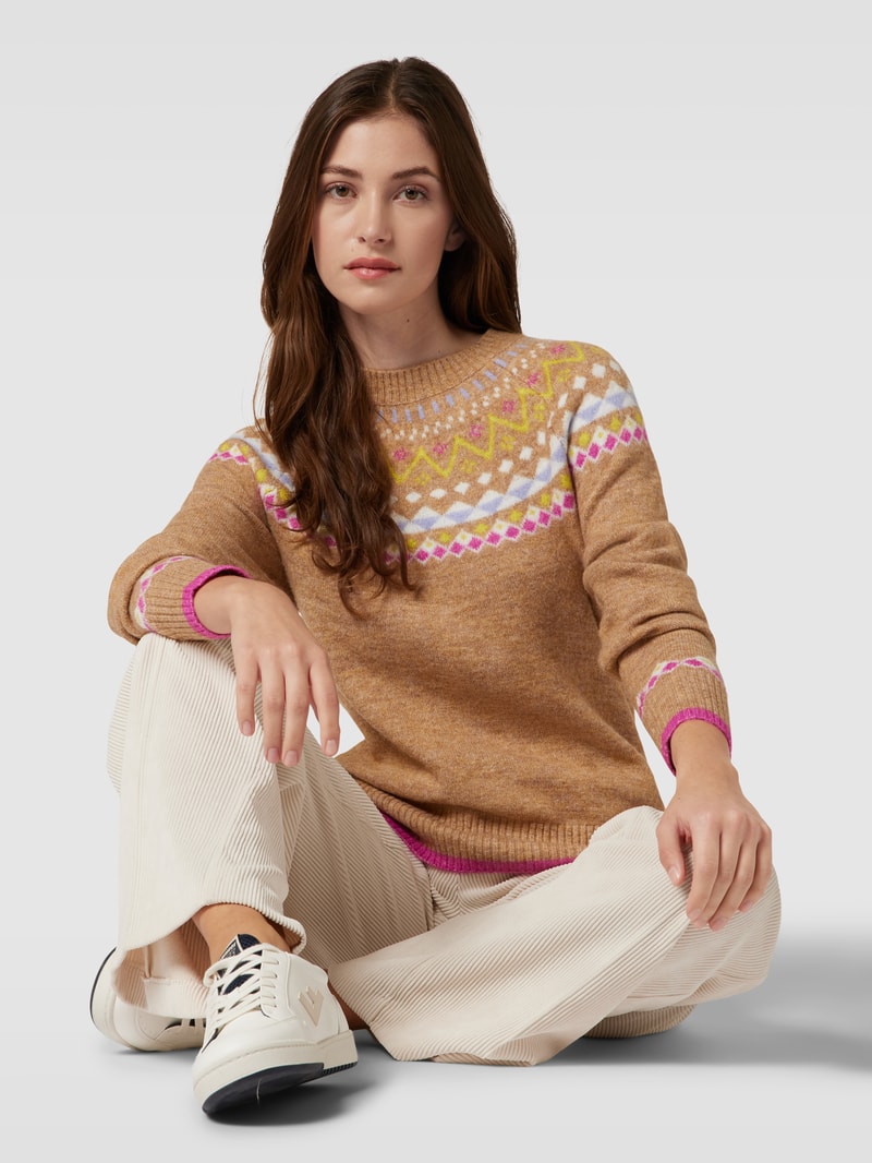 Strickpullover mit Allover-Muster in camel