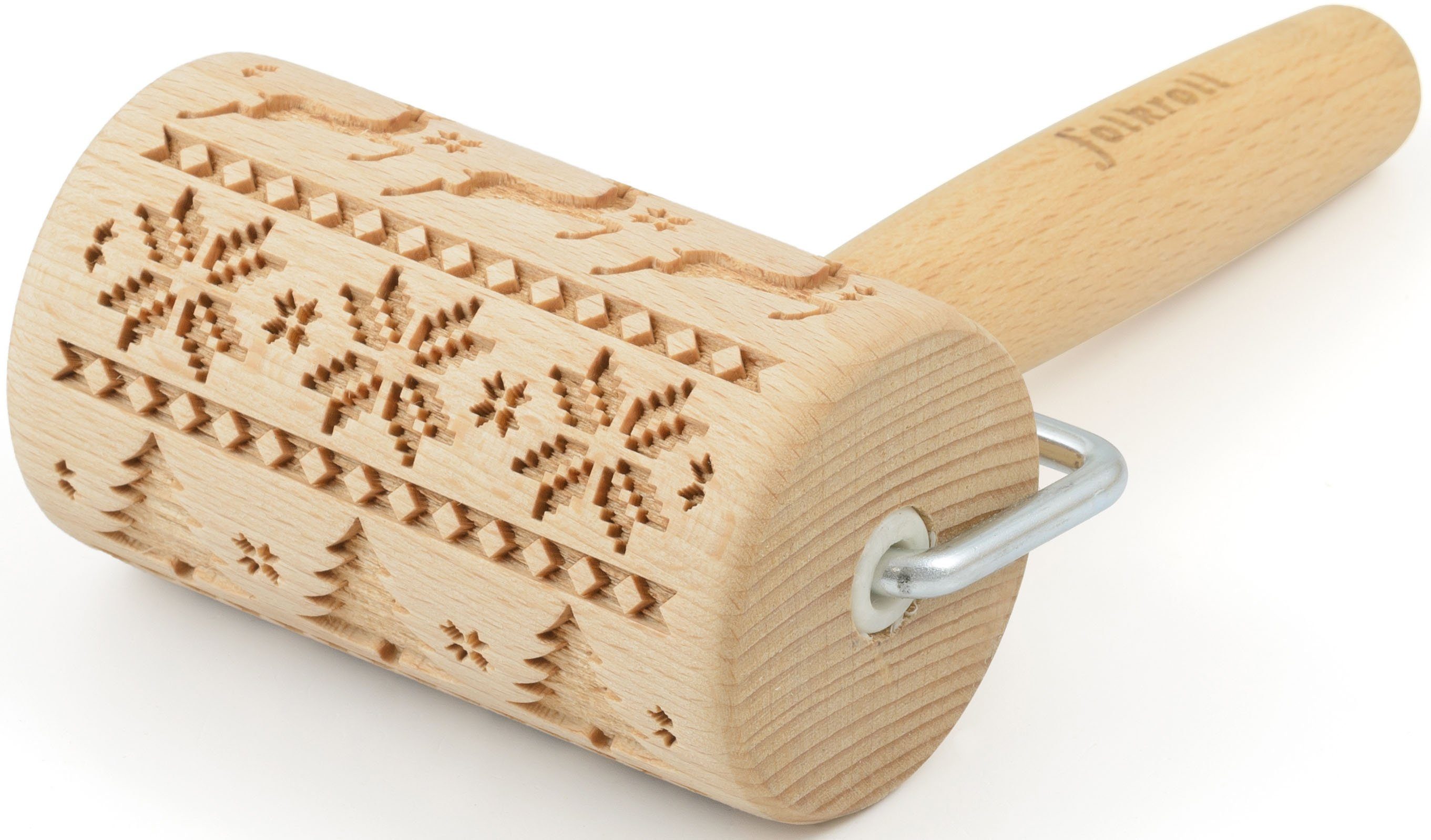 folkroll Teigroller 3D-Motiv-Teigrolle Buchenholz, Skandinavien Weihnacht