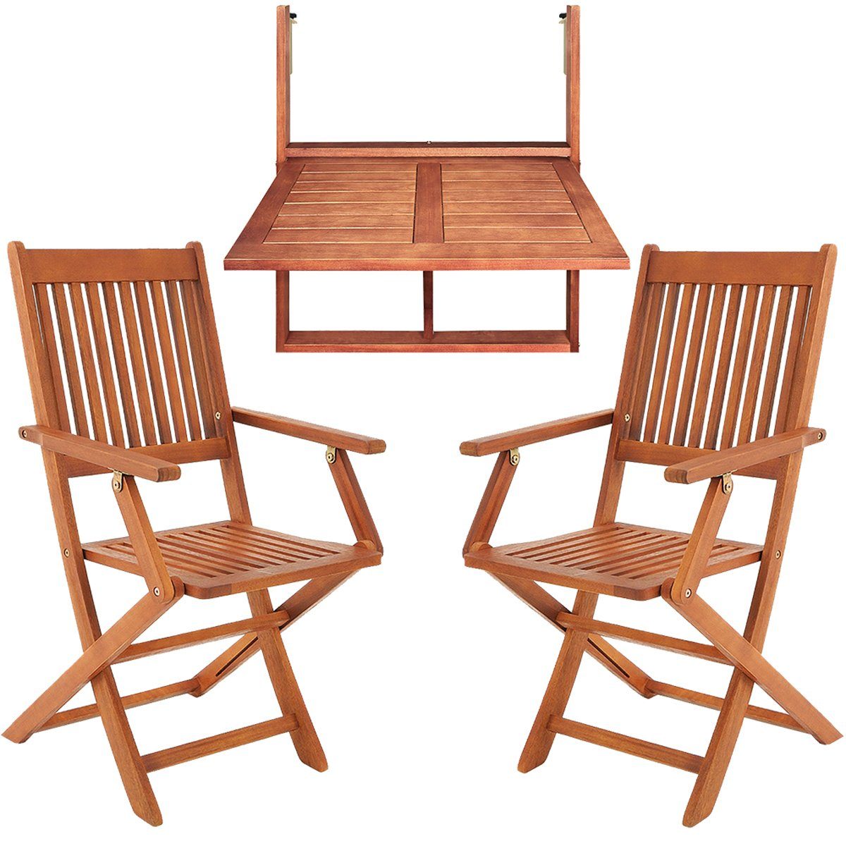 Casaria Balkonset, (3-tlg), Akazie Holz Wetterfest Klappbar 65x45x87cm FSC Hängetisch Klappstühle