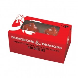 UP - Heavy Metal Red and White D20 Dice Set for Dungeons & Dragons (2)