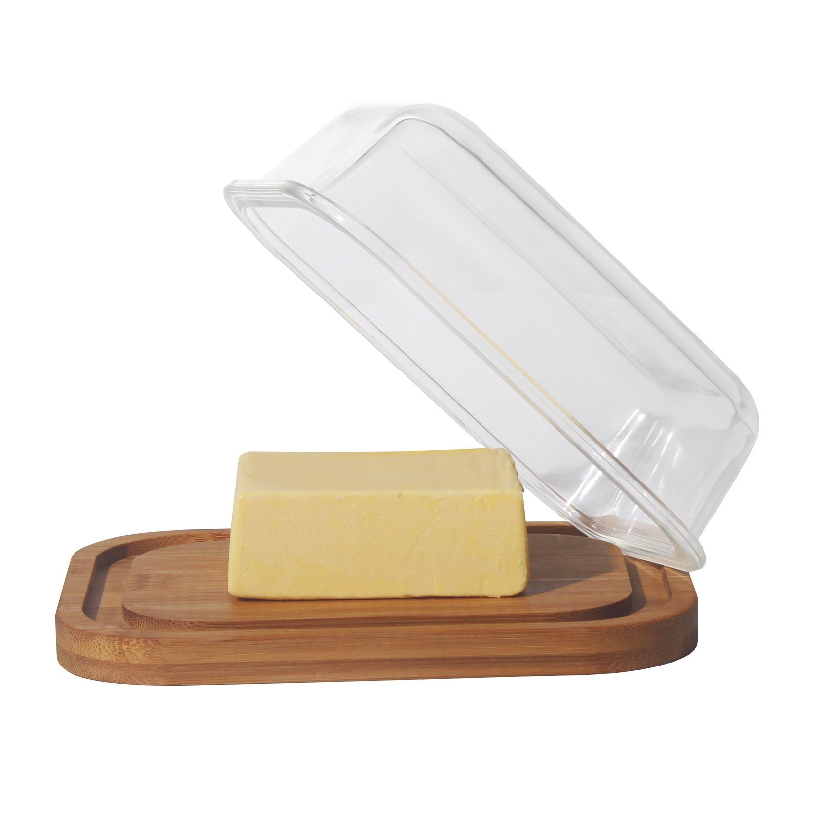Zedelmaier Butterdose Butterdose,Butterglocke für 250g Butter,mit nachhaltigem holzdeckel, (Packung, 1 x Becher, 1 x Deckel, HYH002), Butterdose aus Boraxglas & Naturdeckel aus rundem Rand